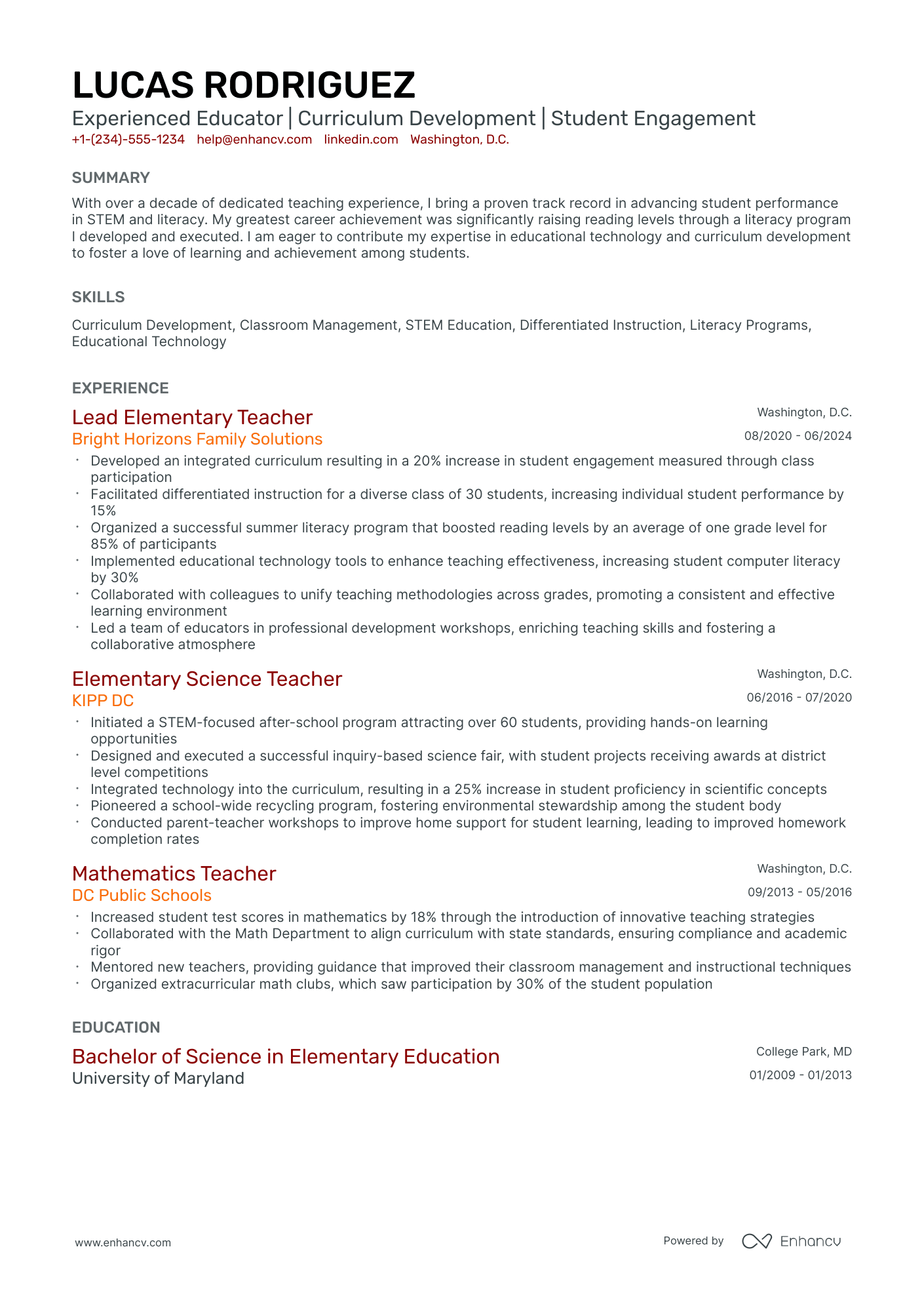 A resume example of a Classic