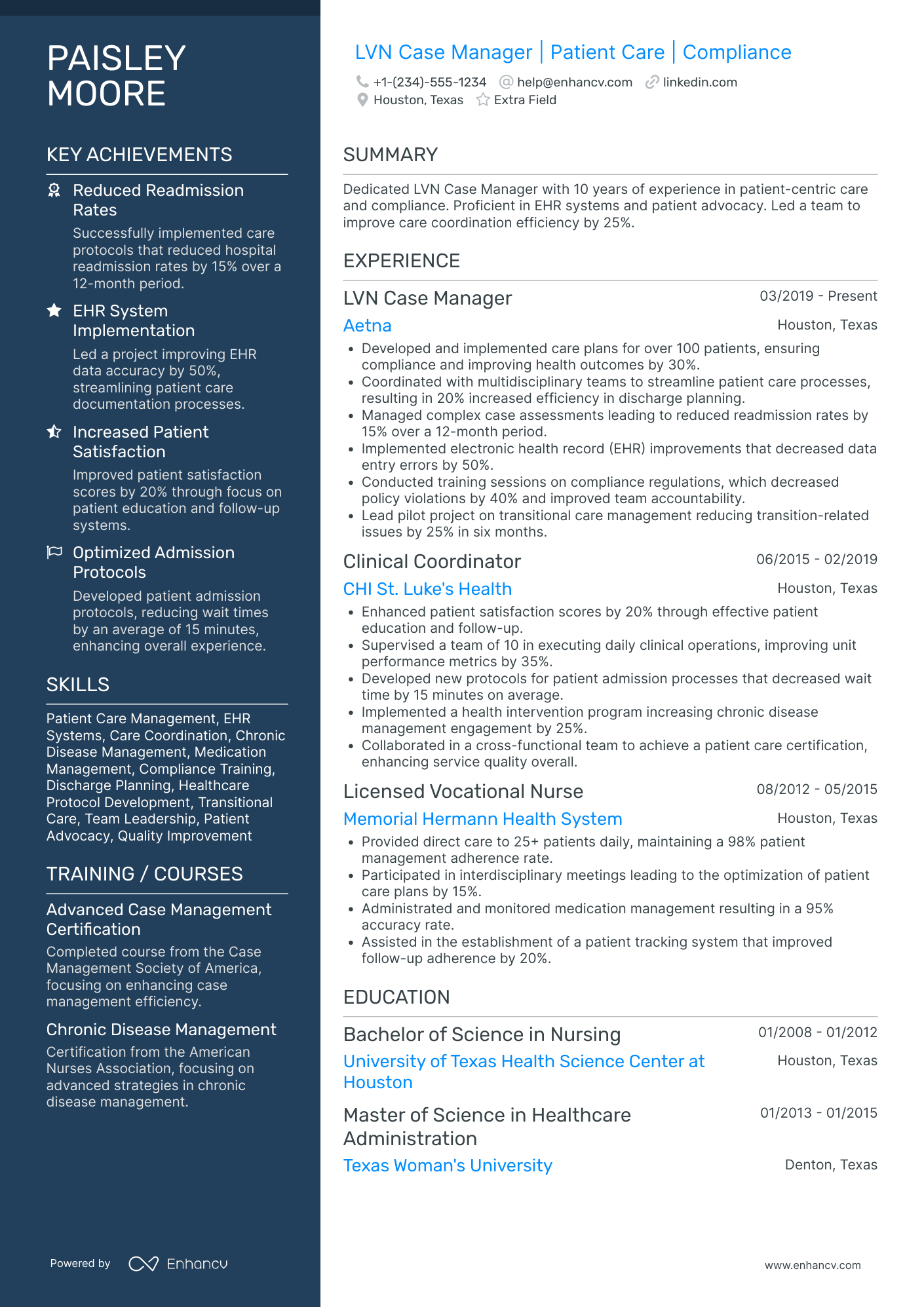 A resume example of a LVN Case Manager