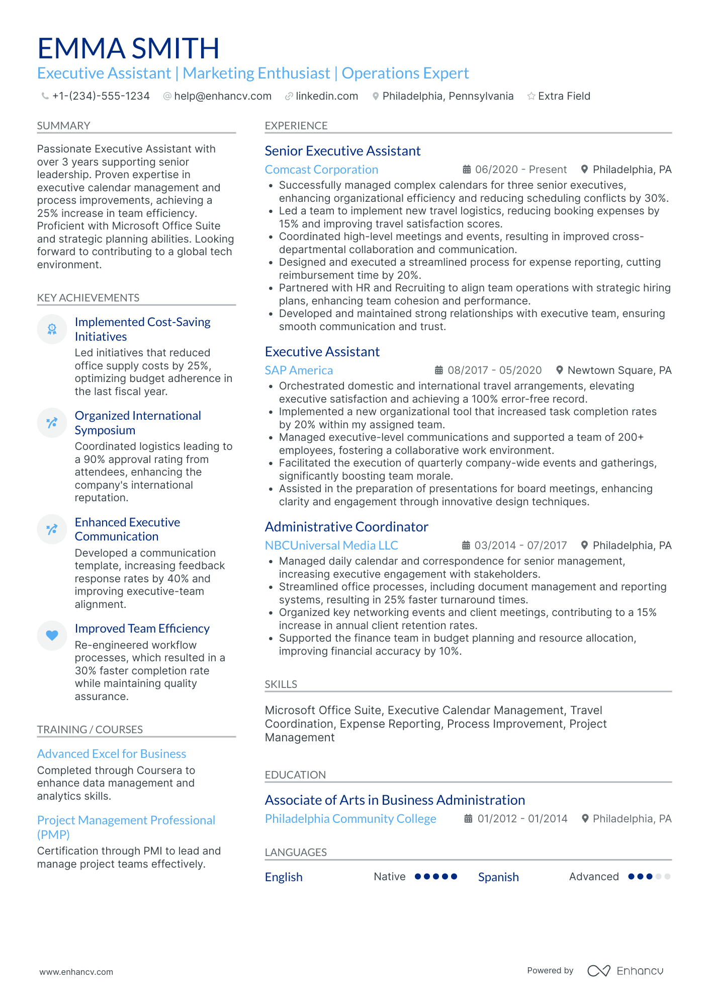 A resume example of a Executive Marketing Assistant