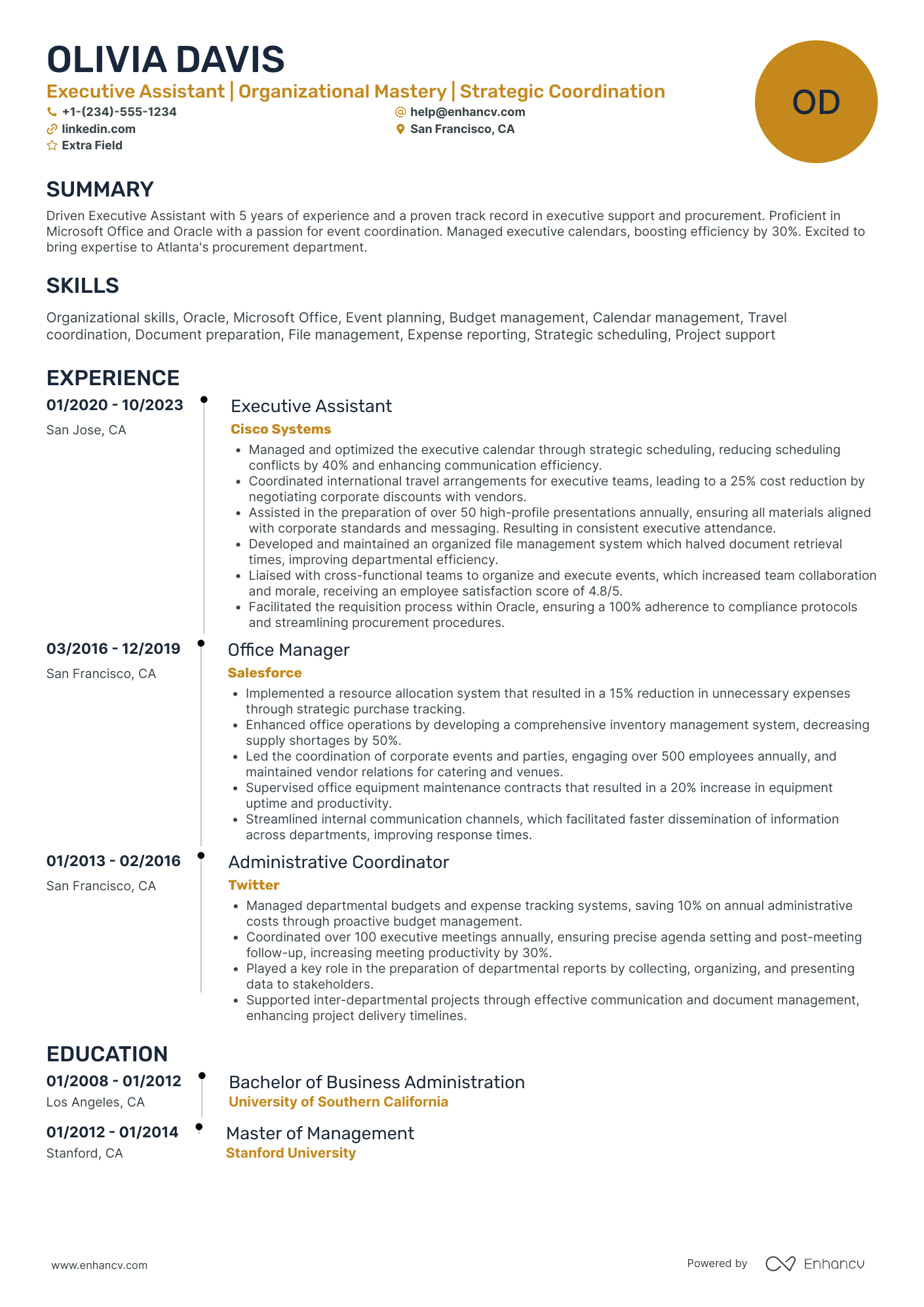 A resume example of a Catering Procurement Officer