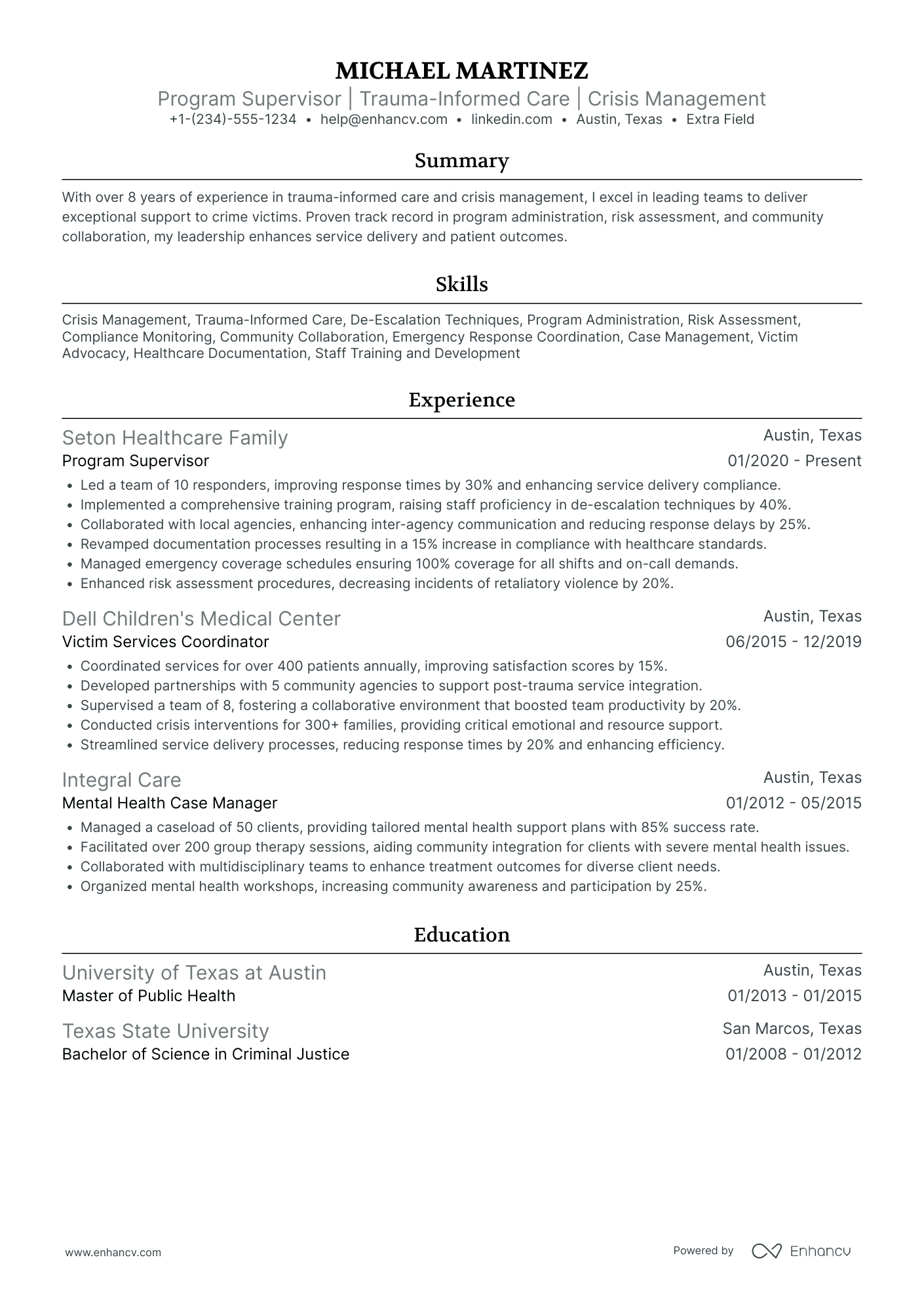 A resume example of a Hospital Volunteer Liaison