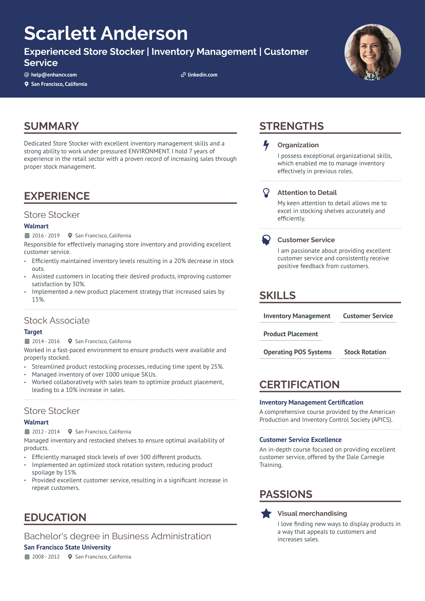 A resume example of a Store Stocker Resume