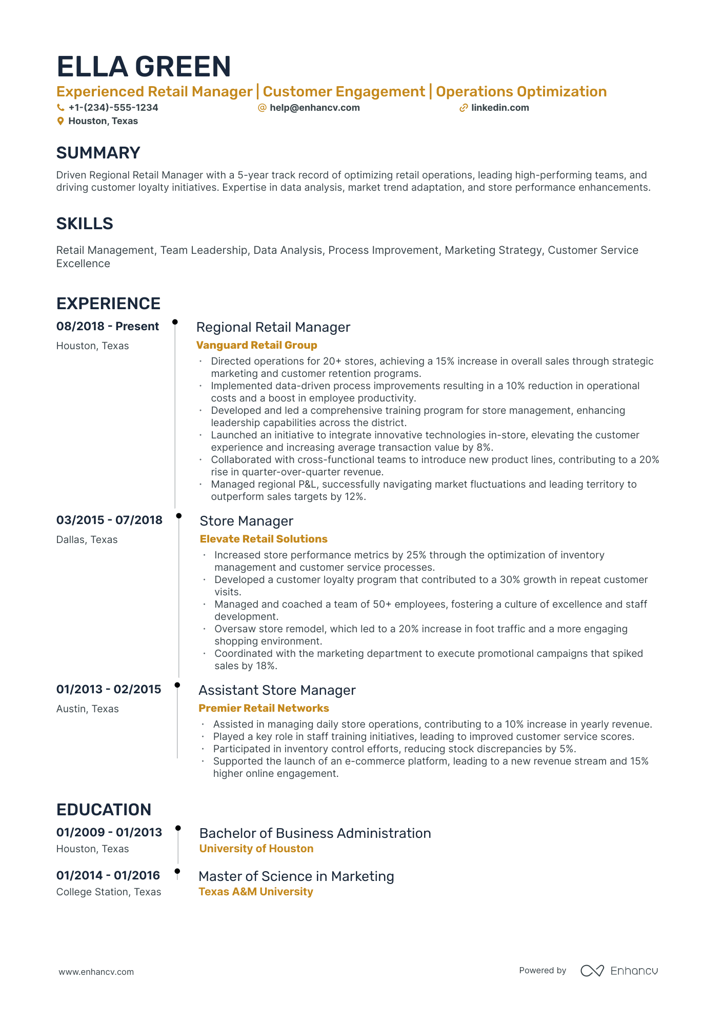 A resume example of a Timeline