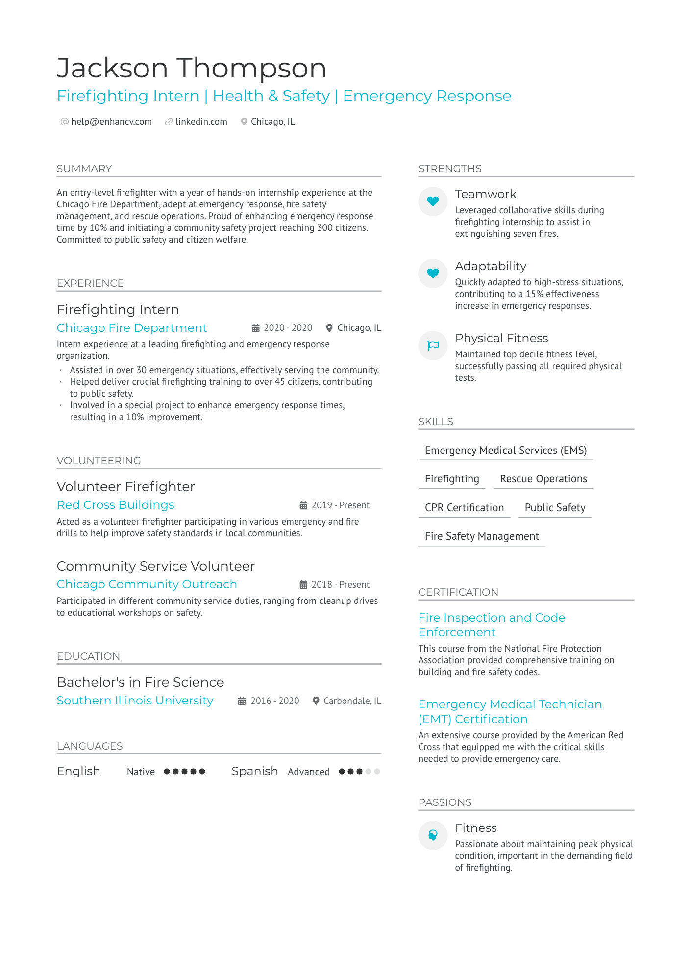 A resume example of a Entry Level Firefighter