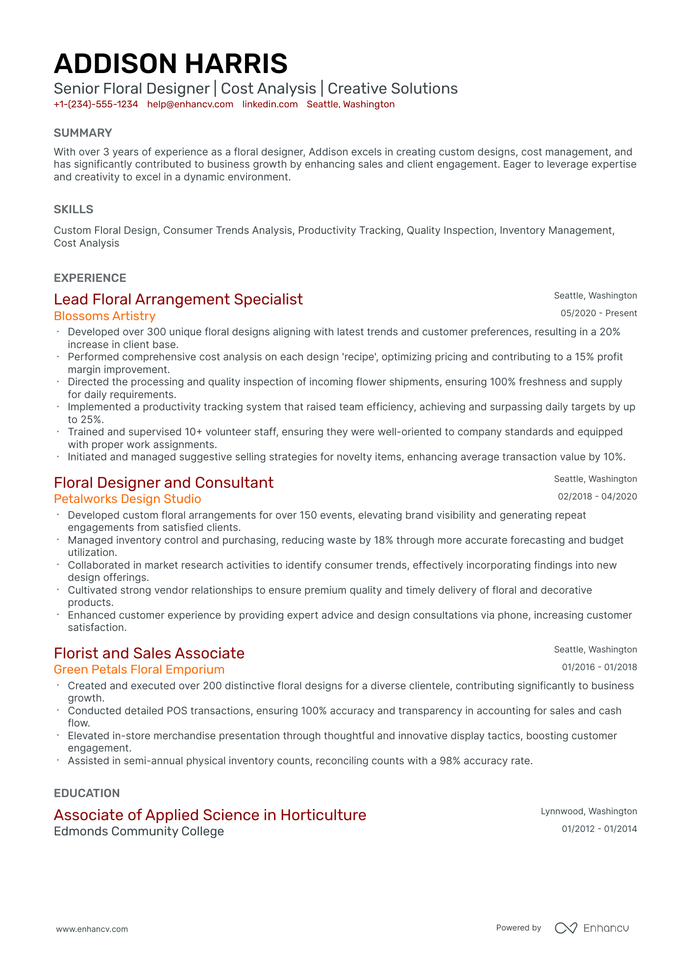 A resume example of a Classic