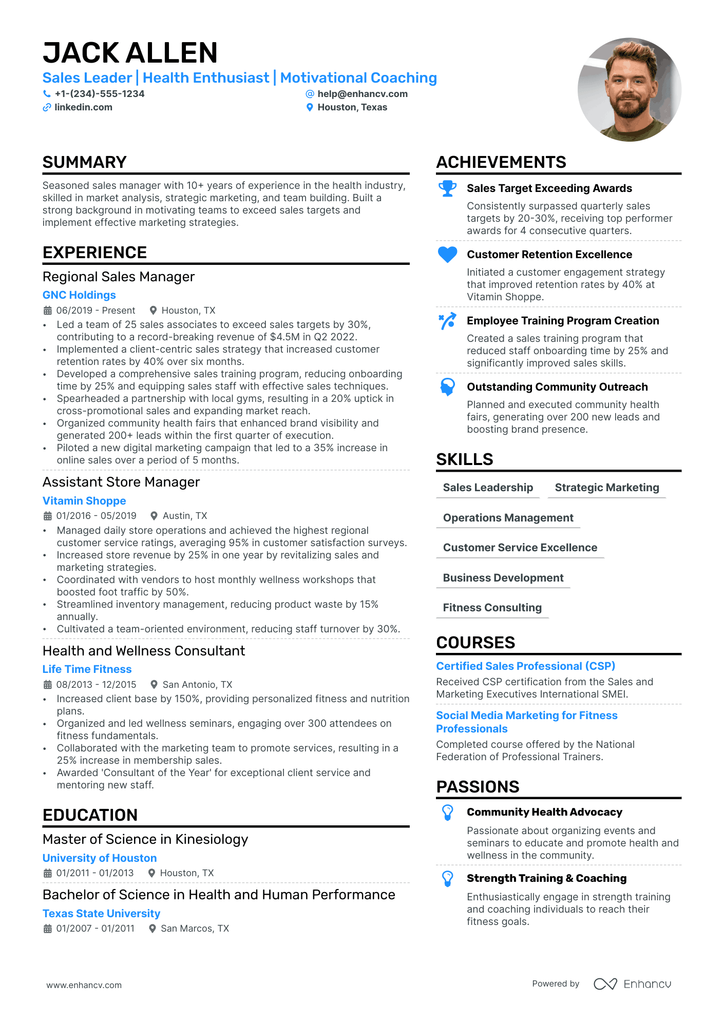 A resume example of a Fitness General Manager