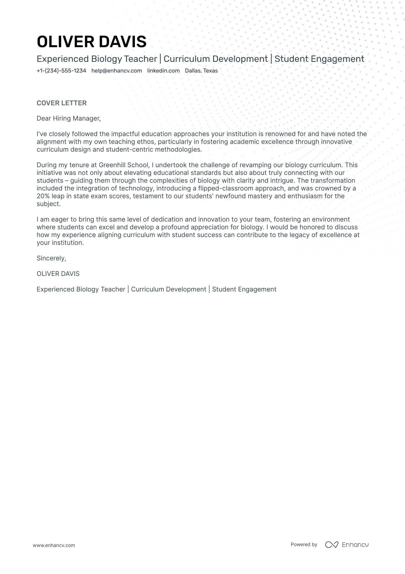 A resume example of a Biology Teacher