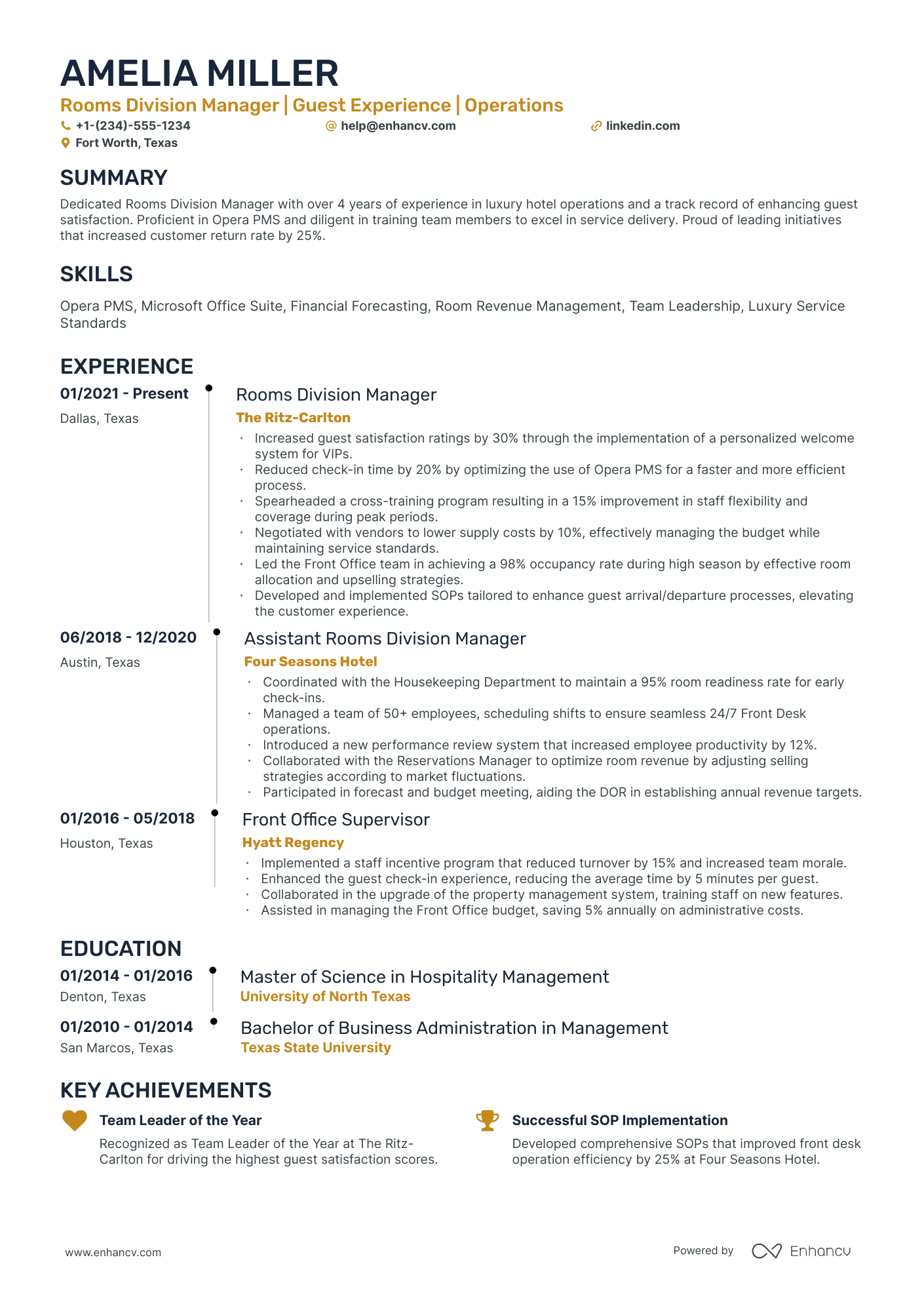 A resume example of a Timeline