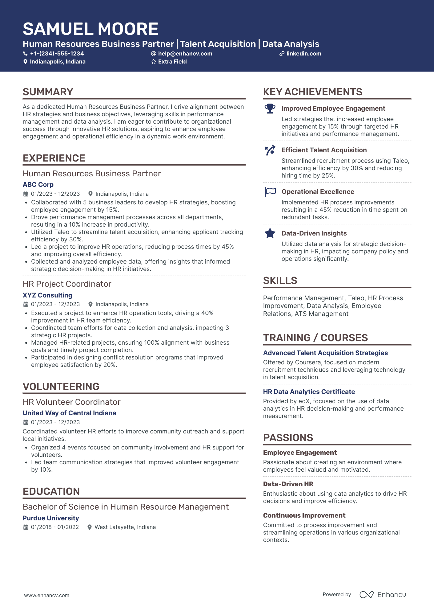 A resume example of a HR Business Partner Intern