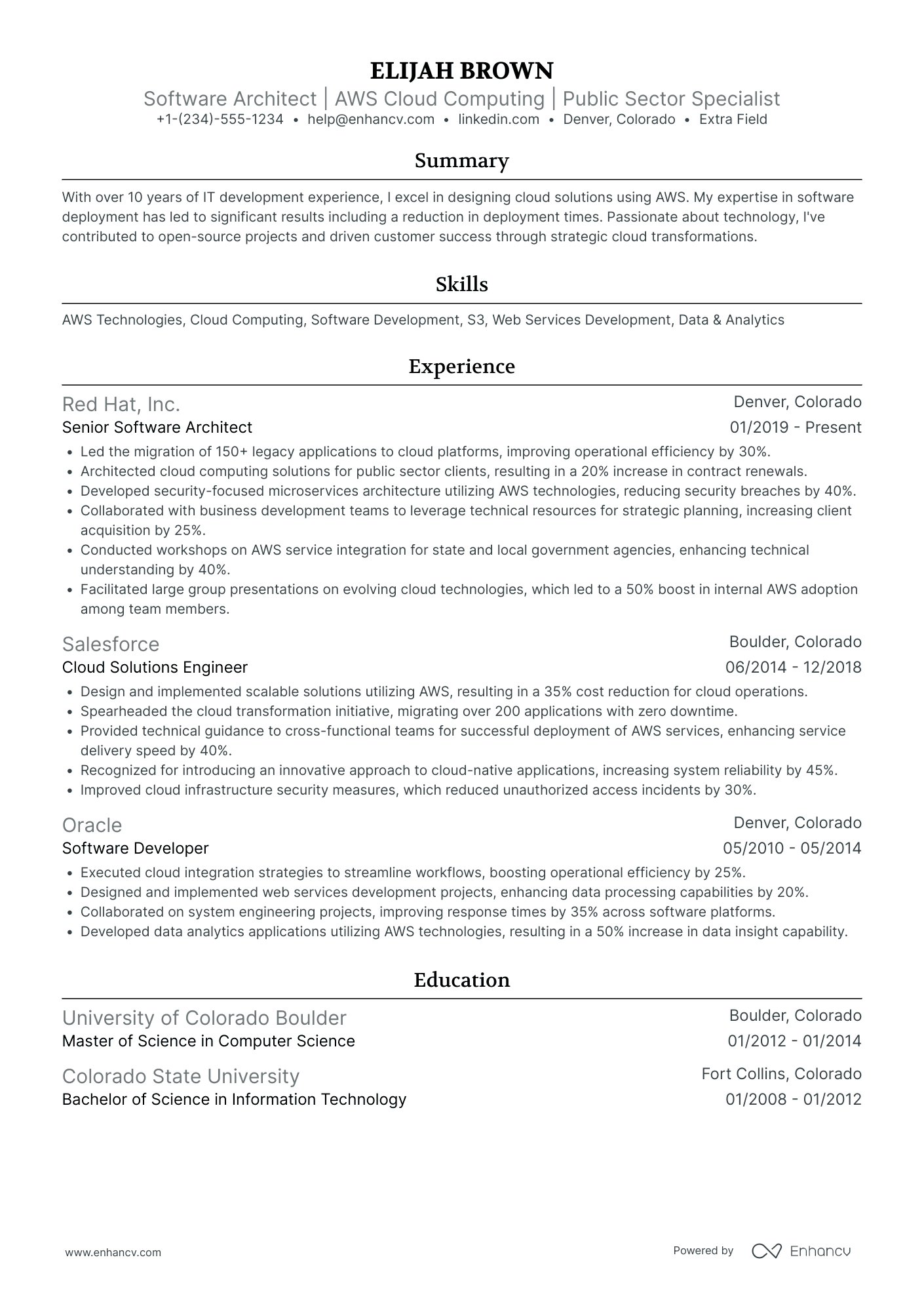 A resume example of a Amazon Web Services Solution Architect