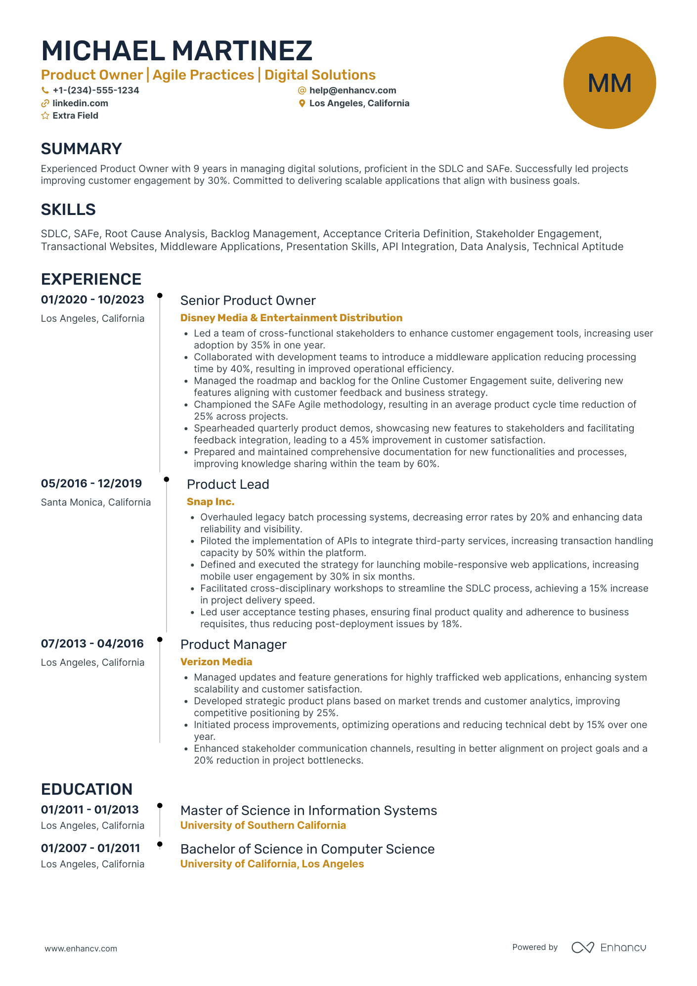 A resume example of a First time Business Owner