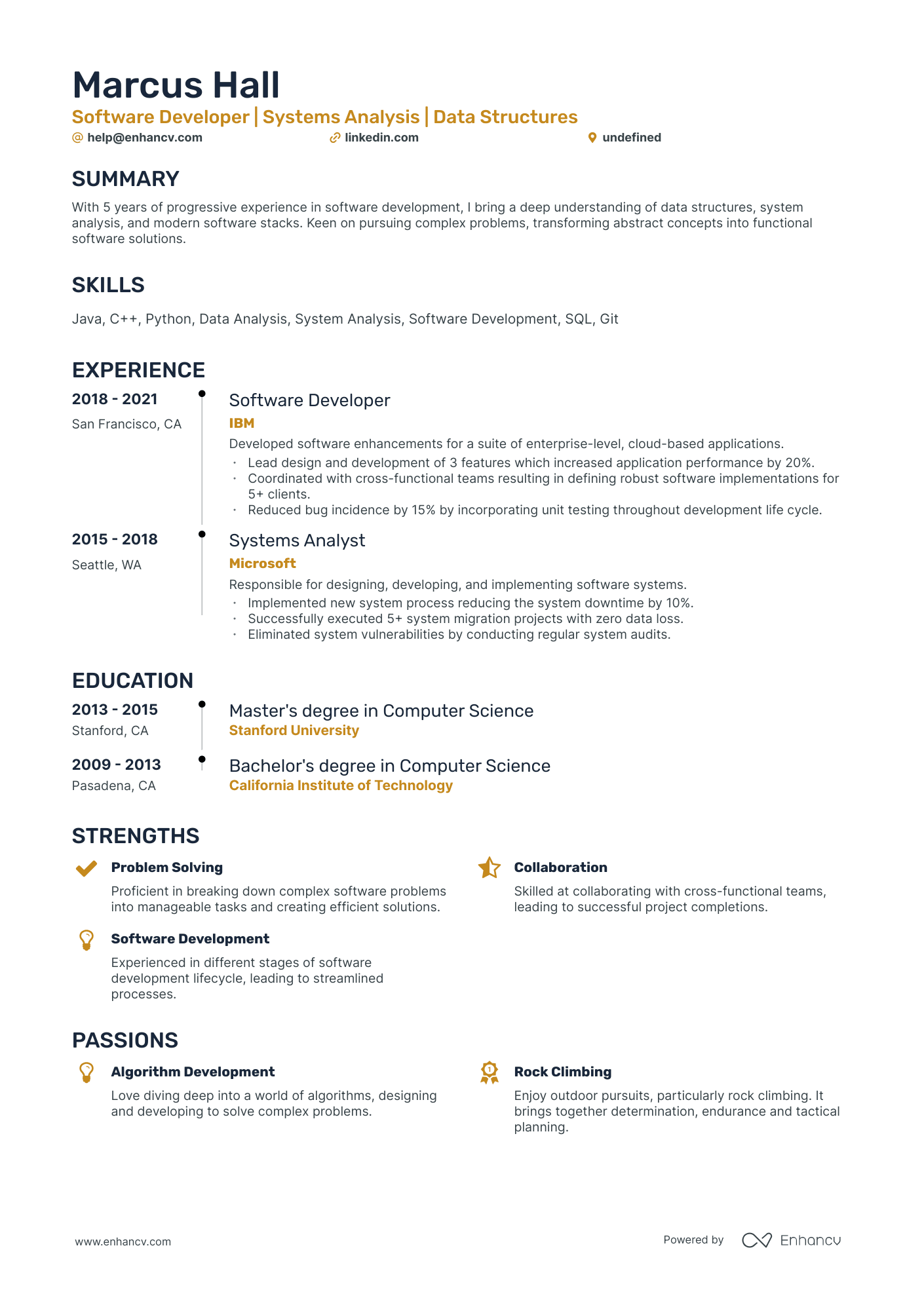 A resume example of a Timeline