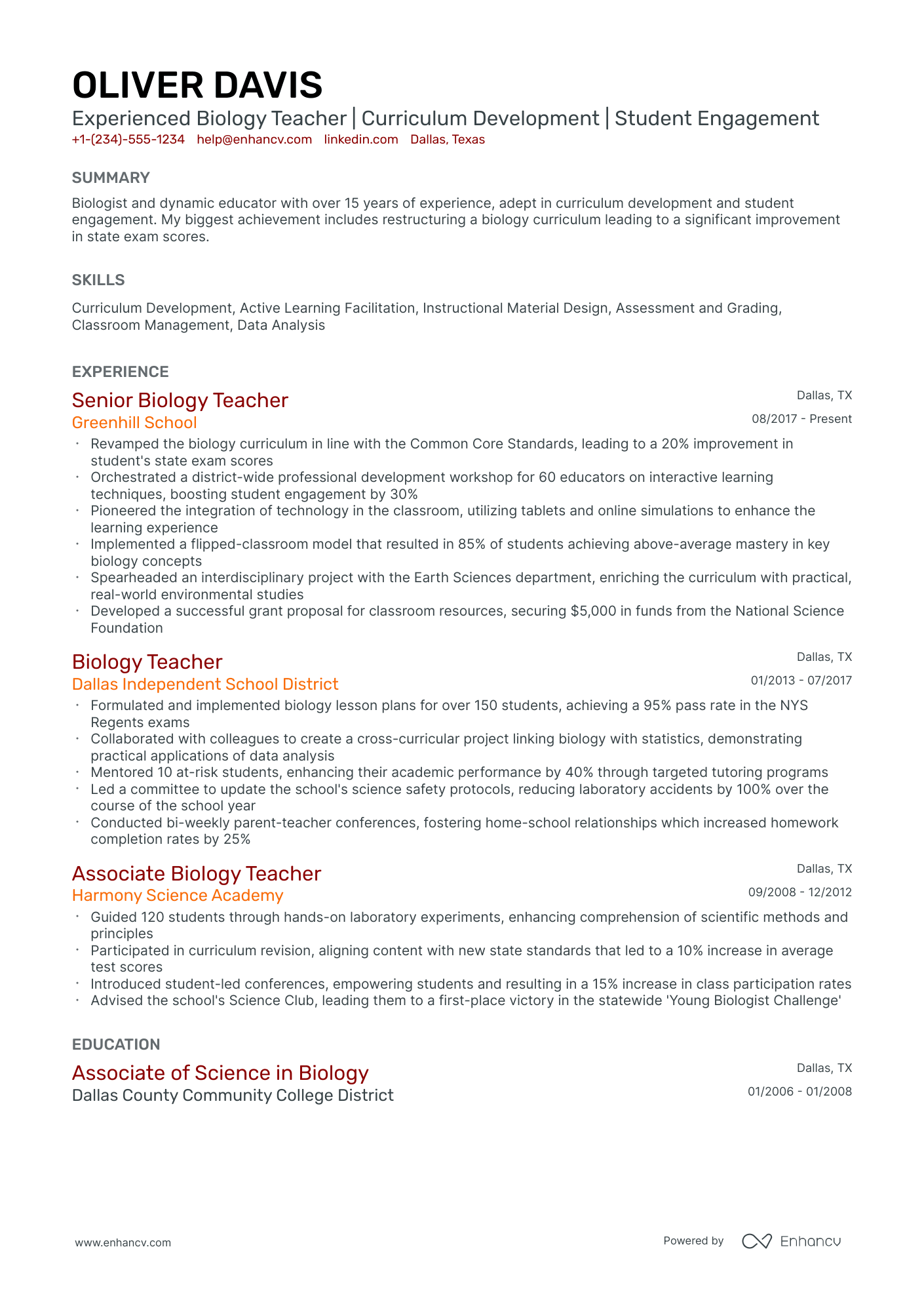 A resume example of a Classic