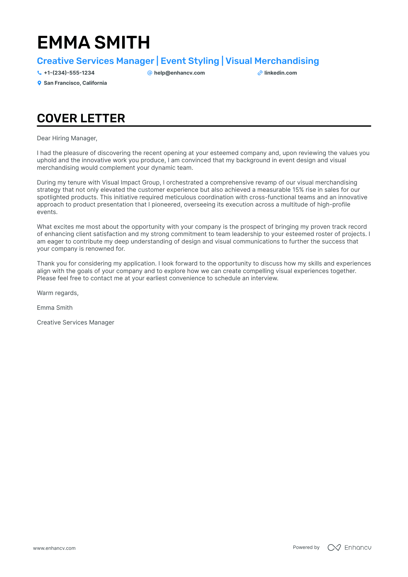 A resume example of a Creative Services Manager