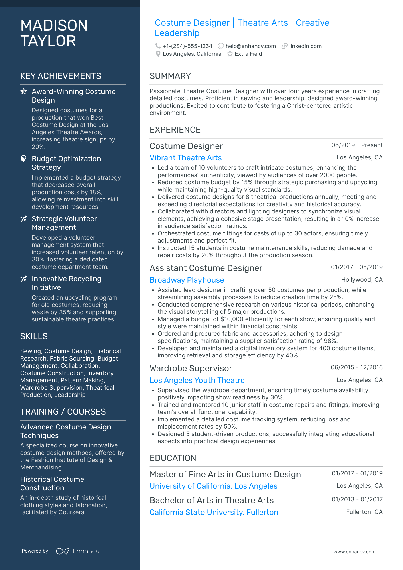 A resume example of a Theater Set Designer