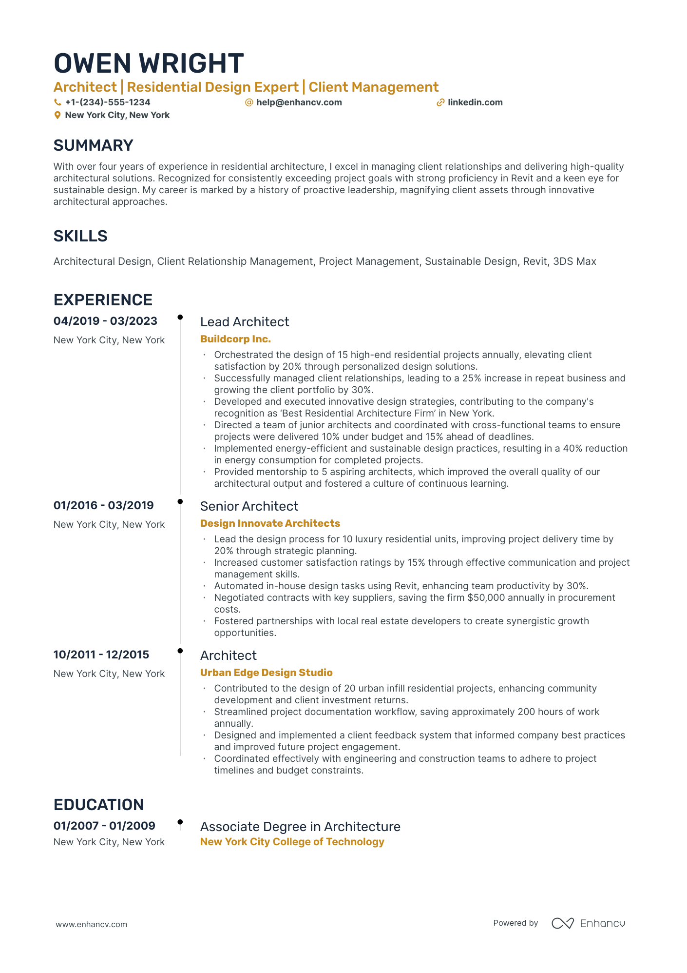 A resume example of a Timeline