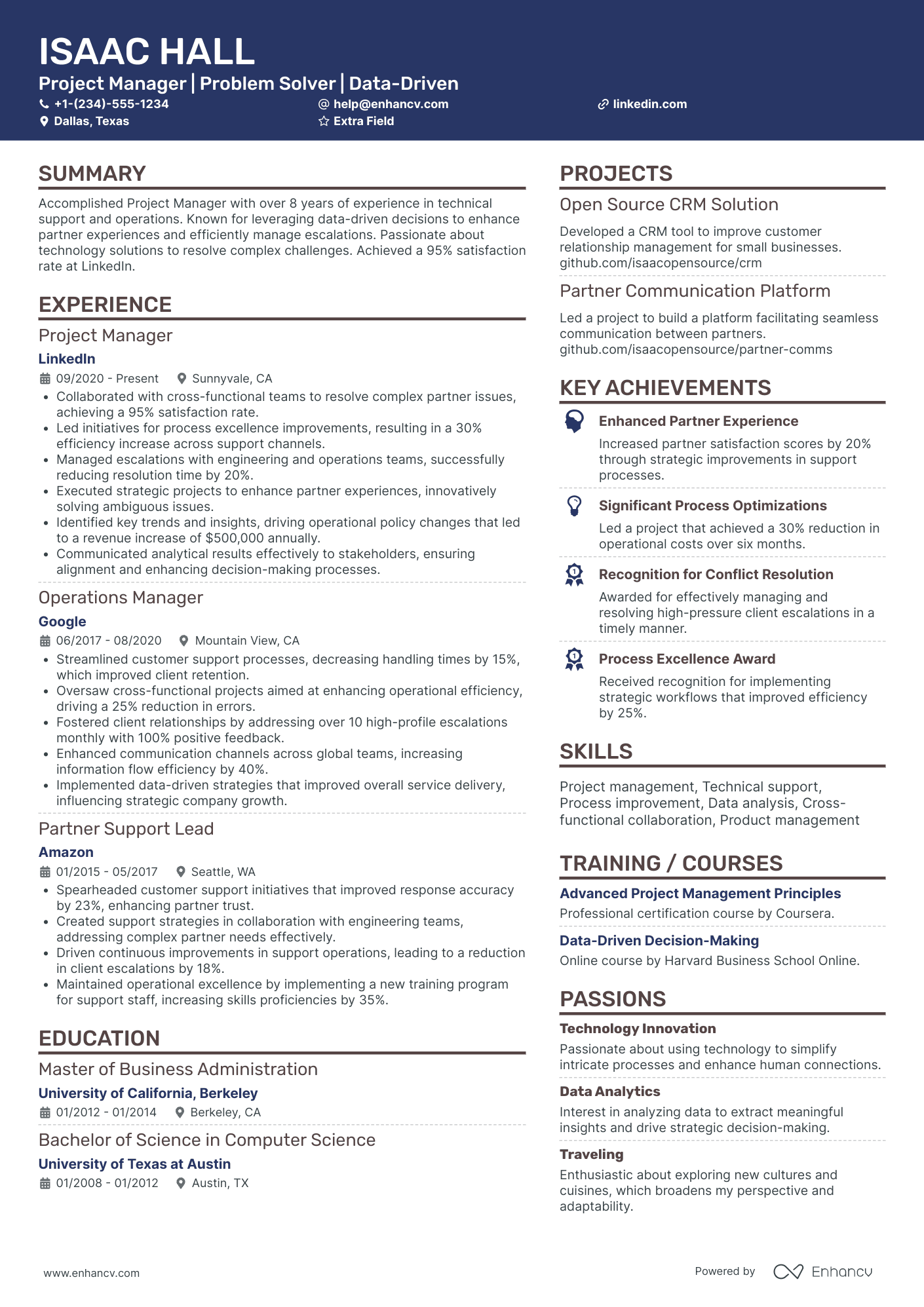 A resume example of a Facebook Project Management Lead