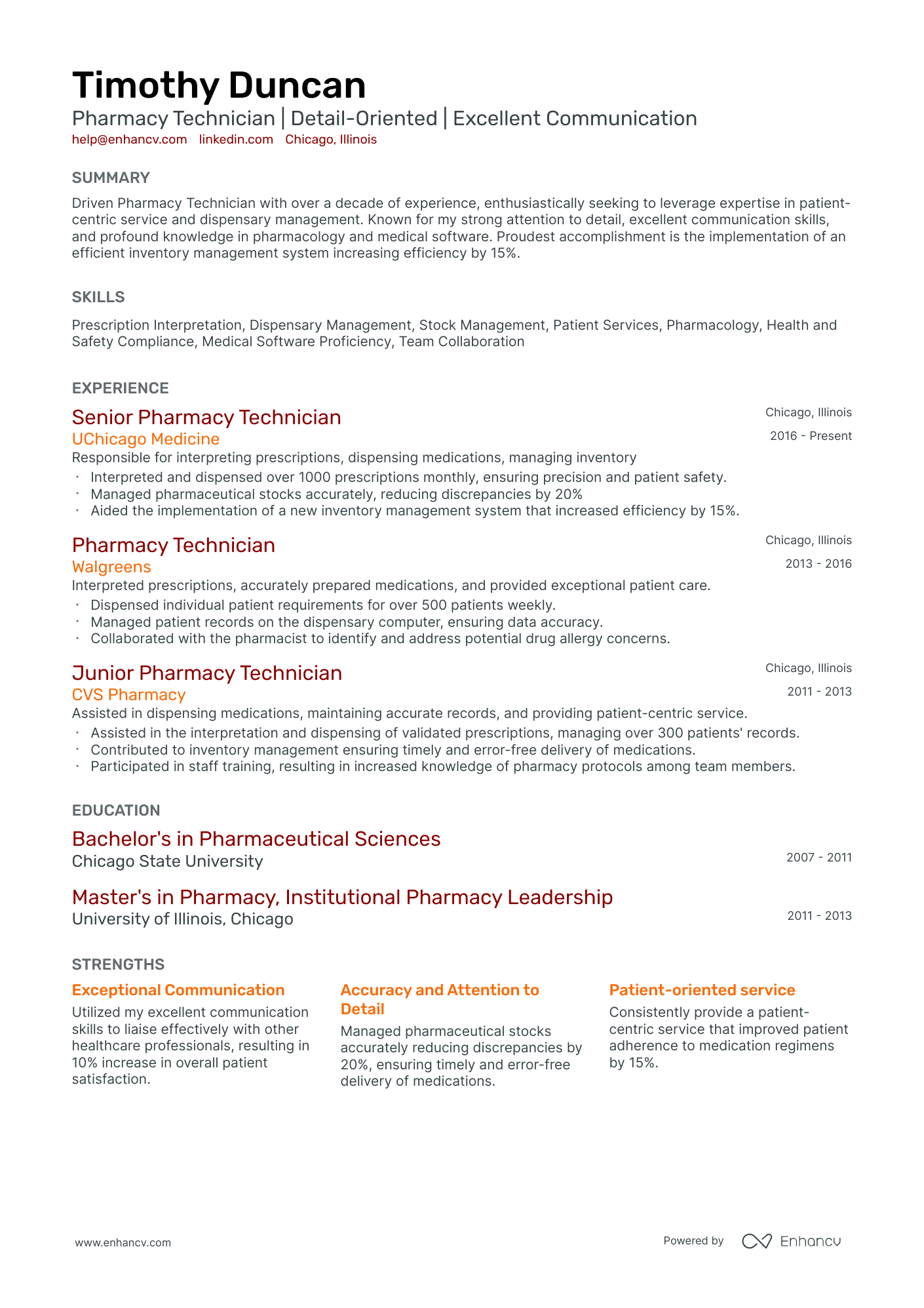 A resume example of a Classic