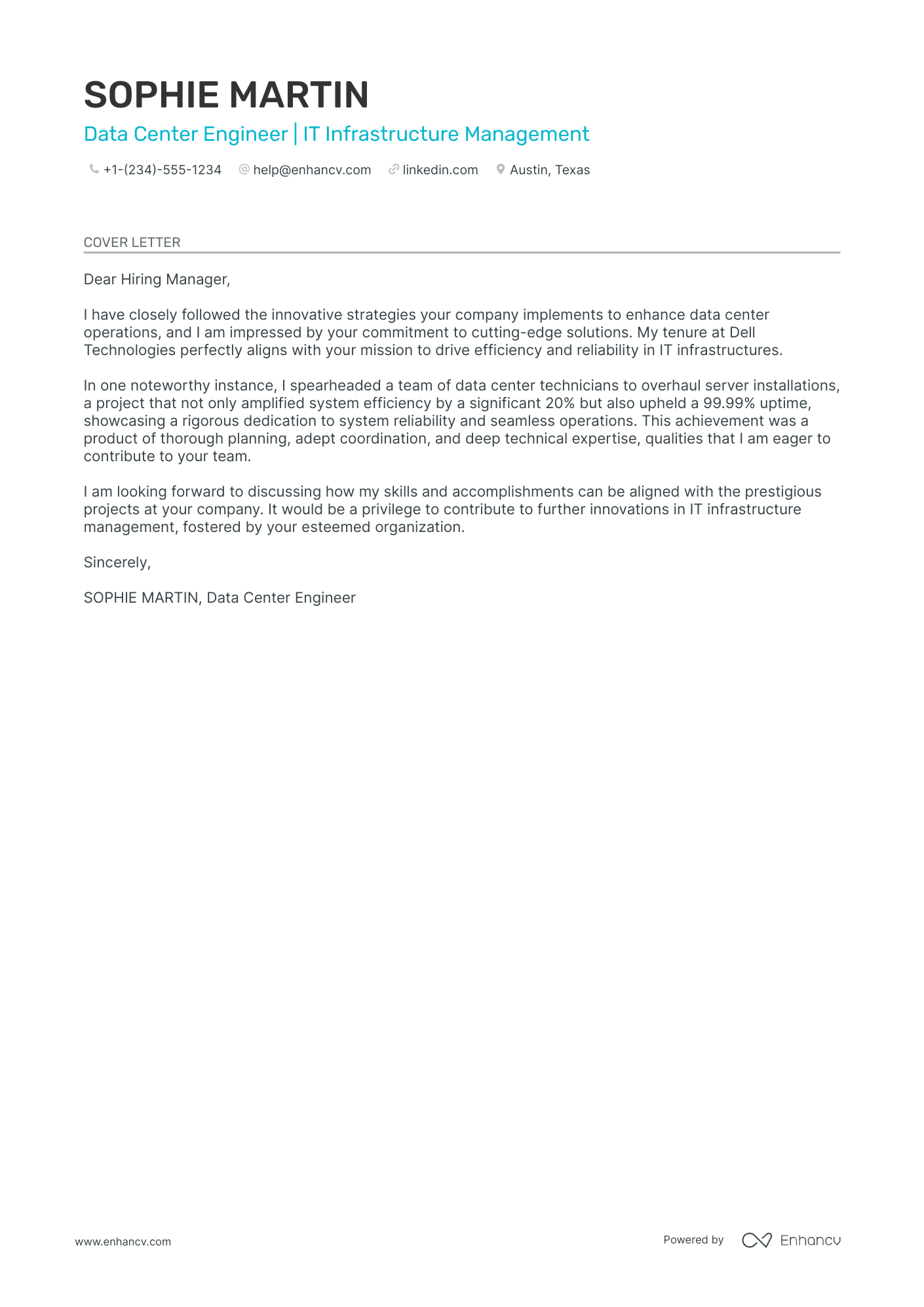 A resume example of a Data Center Engineer