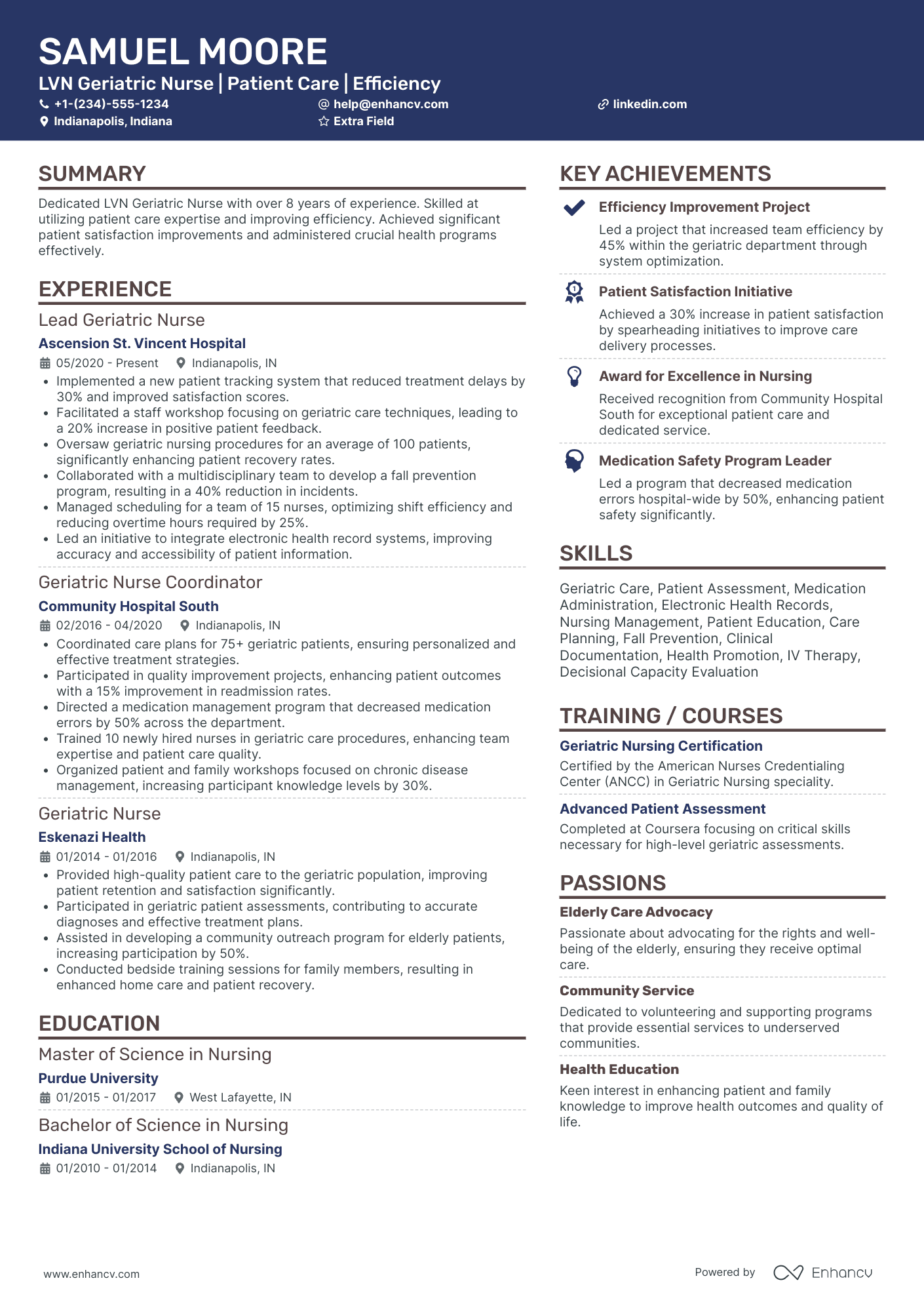A resume example of a LVN Geriatric Nurse
