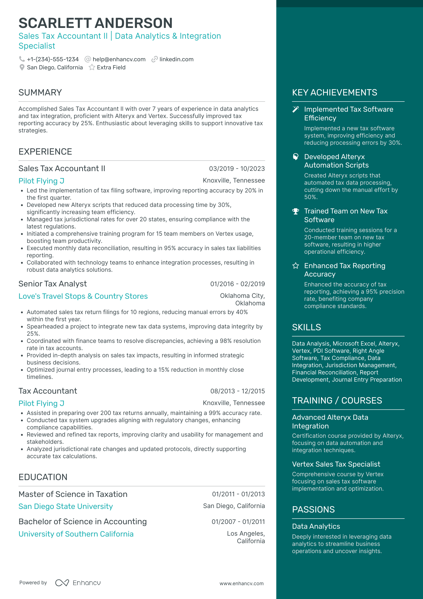 A resume example of a Tax Accountant Specialist