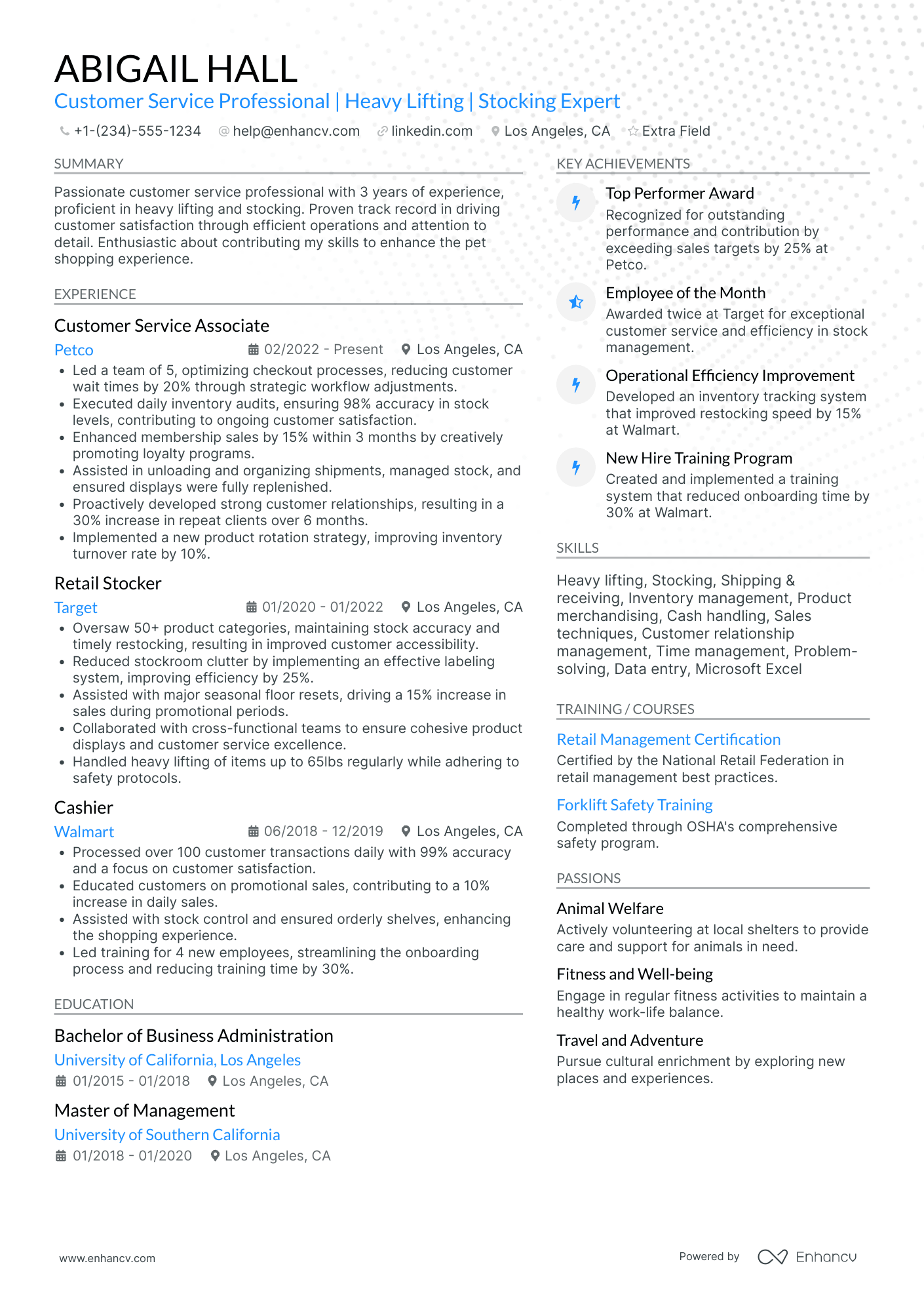 A resume example of a Pet Store Stocker
