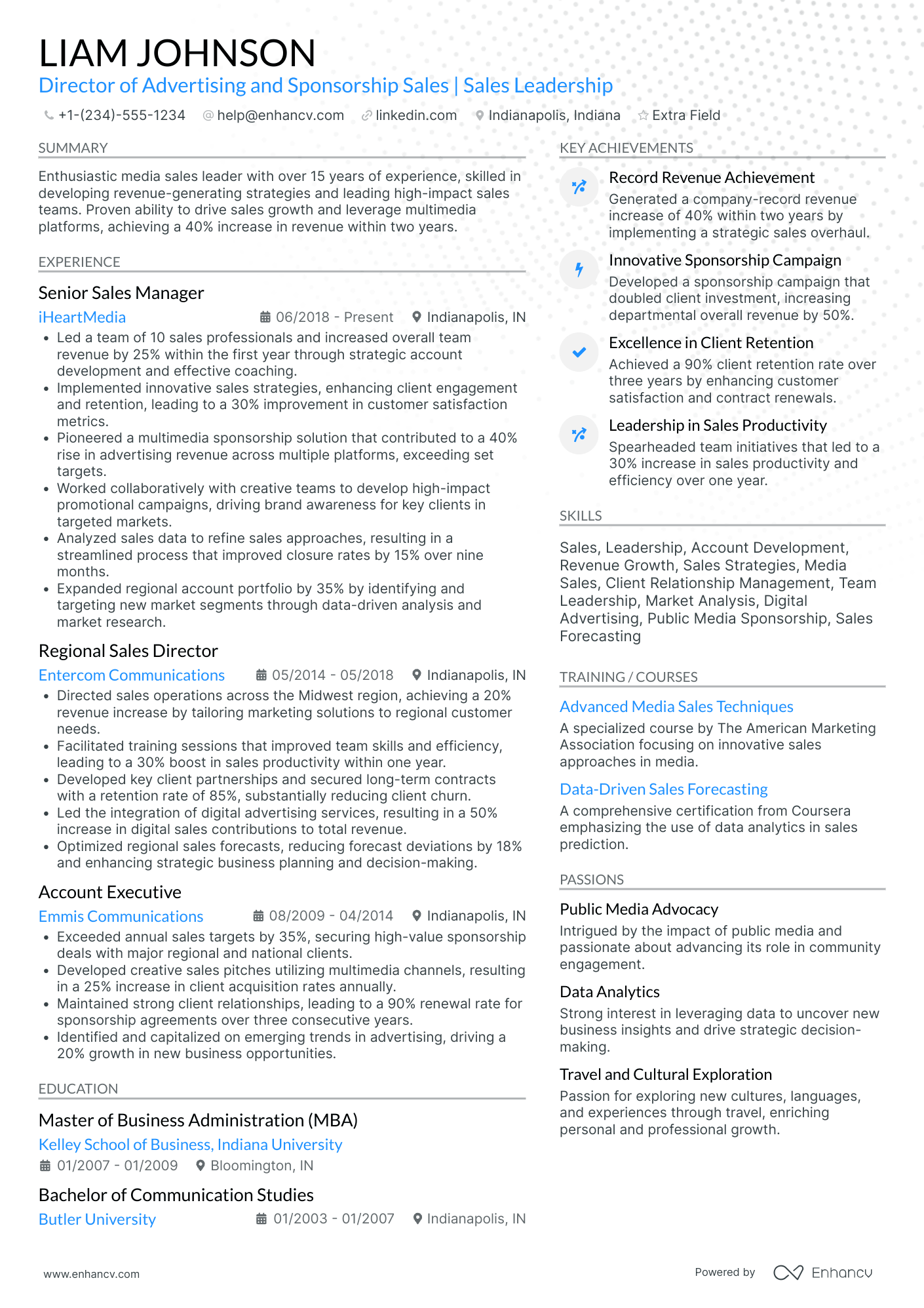 A resume example of a Advertising Sales Director