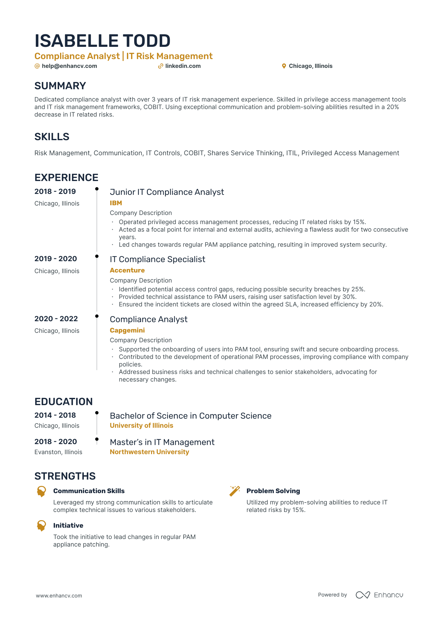 A resume example of a Timeline