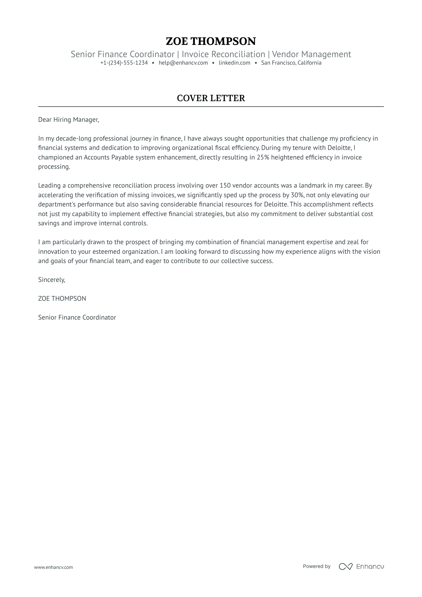 A resume example of a Finance Coordinator