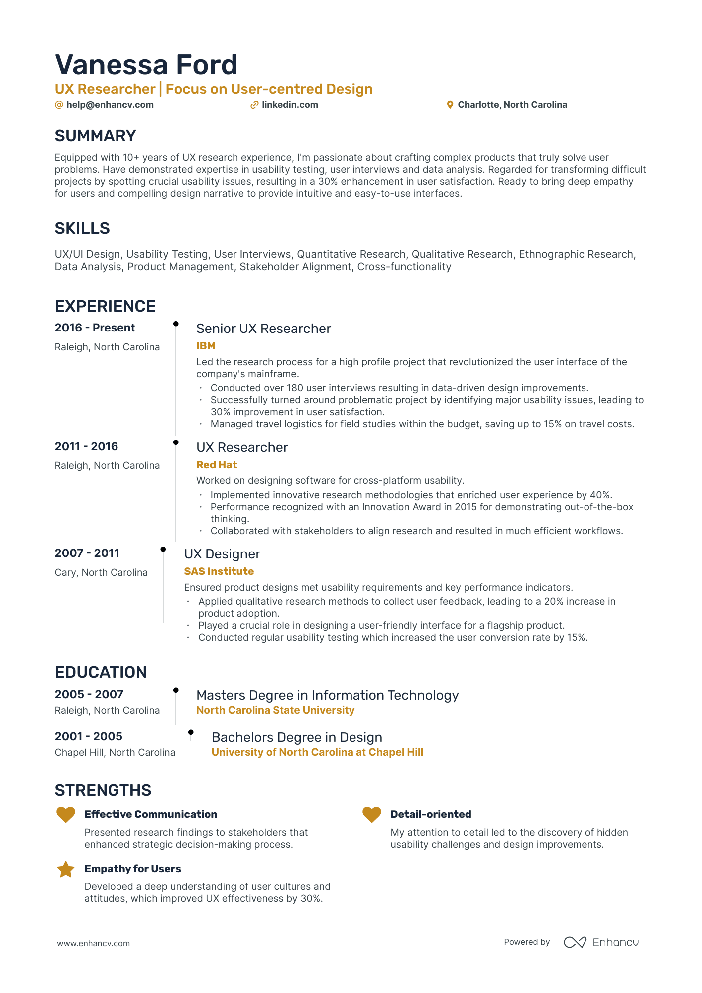 A resume example of a Timeline