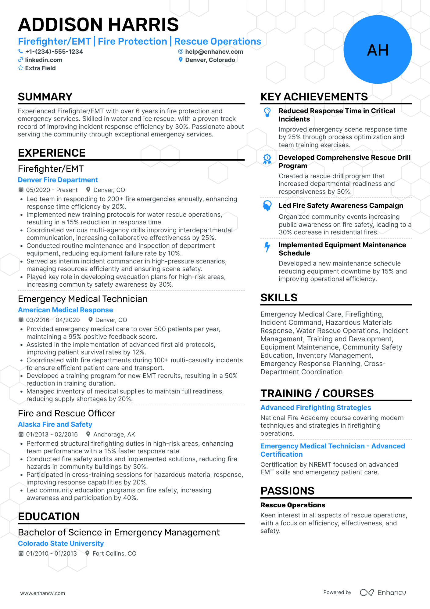 A resume example of a Firefighter EMT