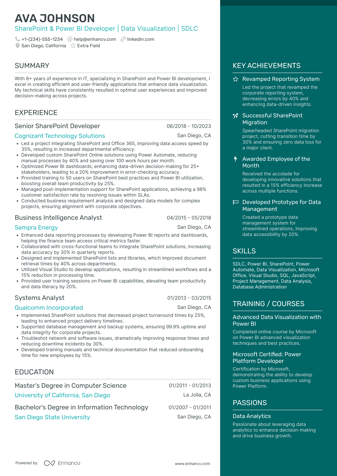 A resume example of a Entry Level Power BI Developer