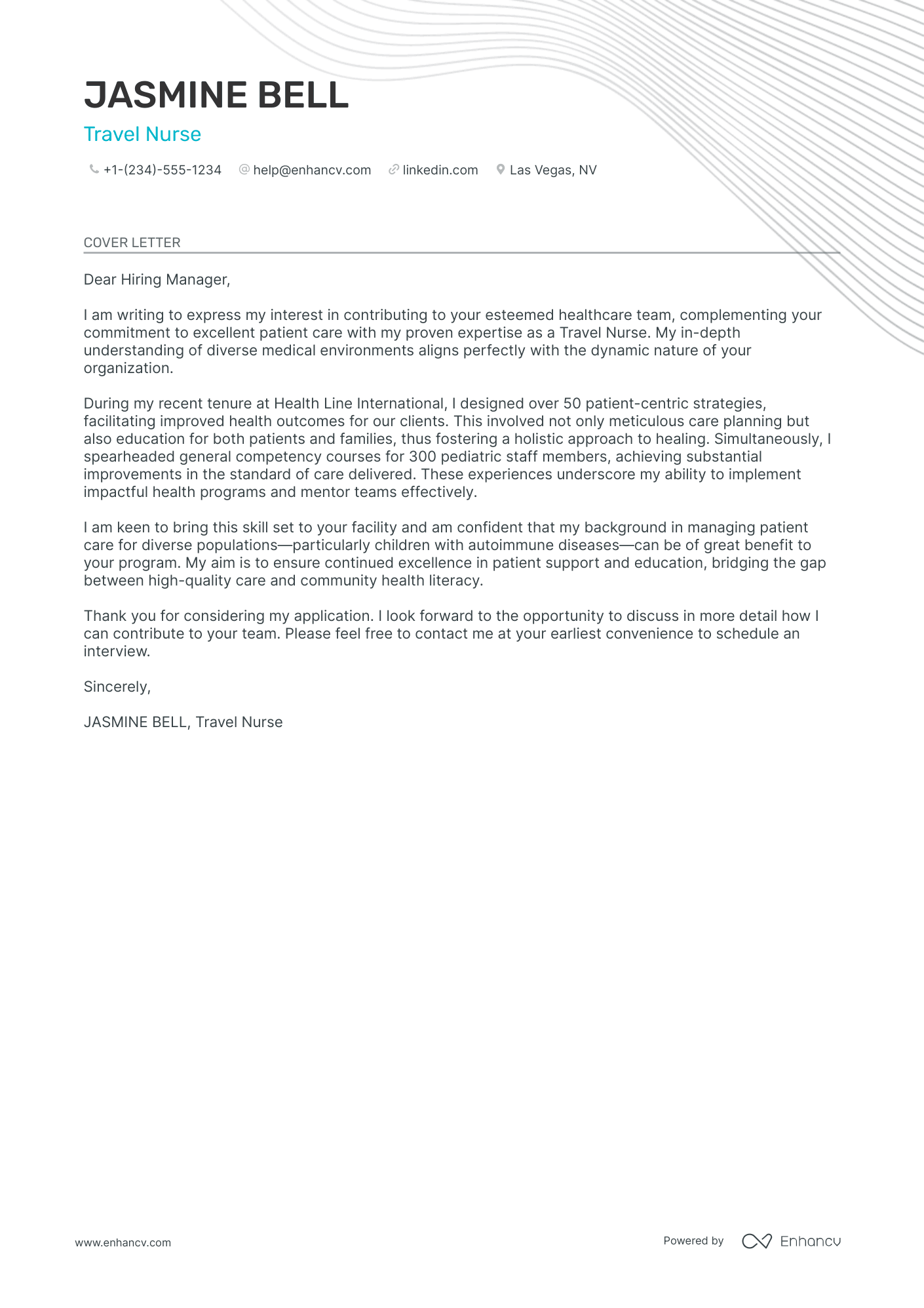 A resume example of a Travel Nurse