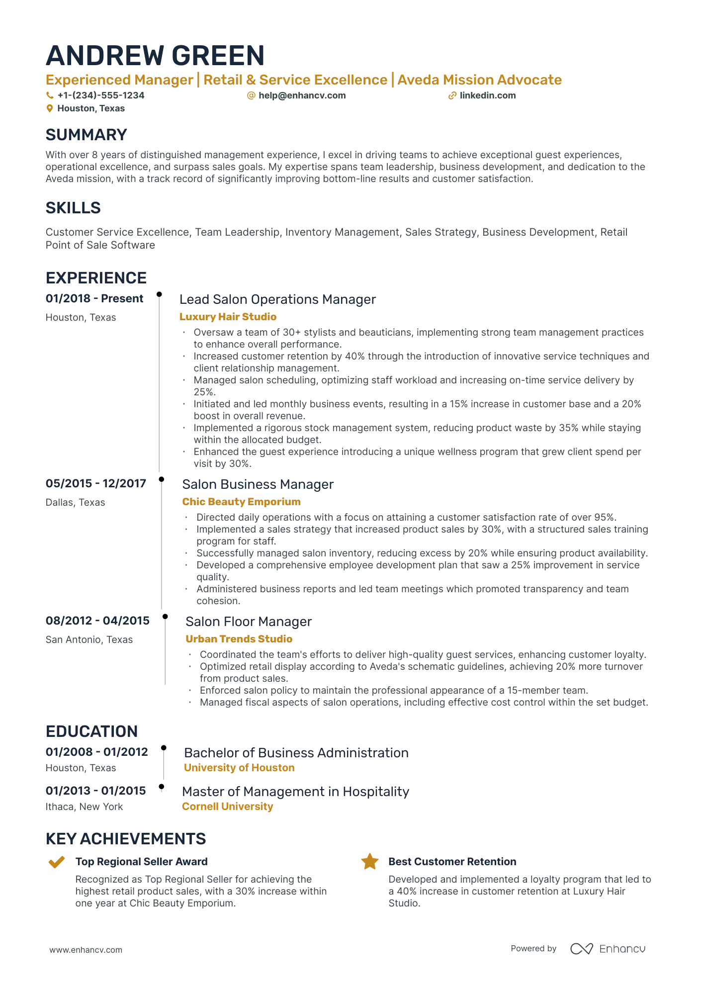 A resume example of a Timeline