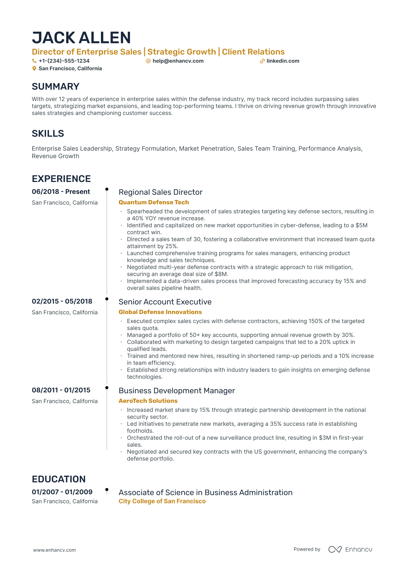 A resume example of a Timeline
