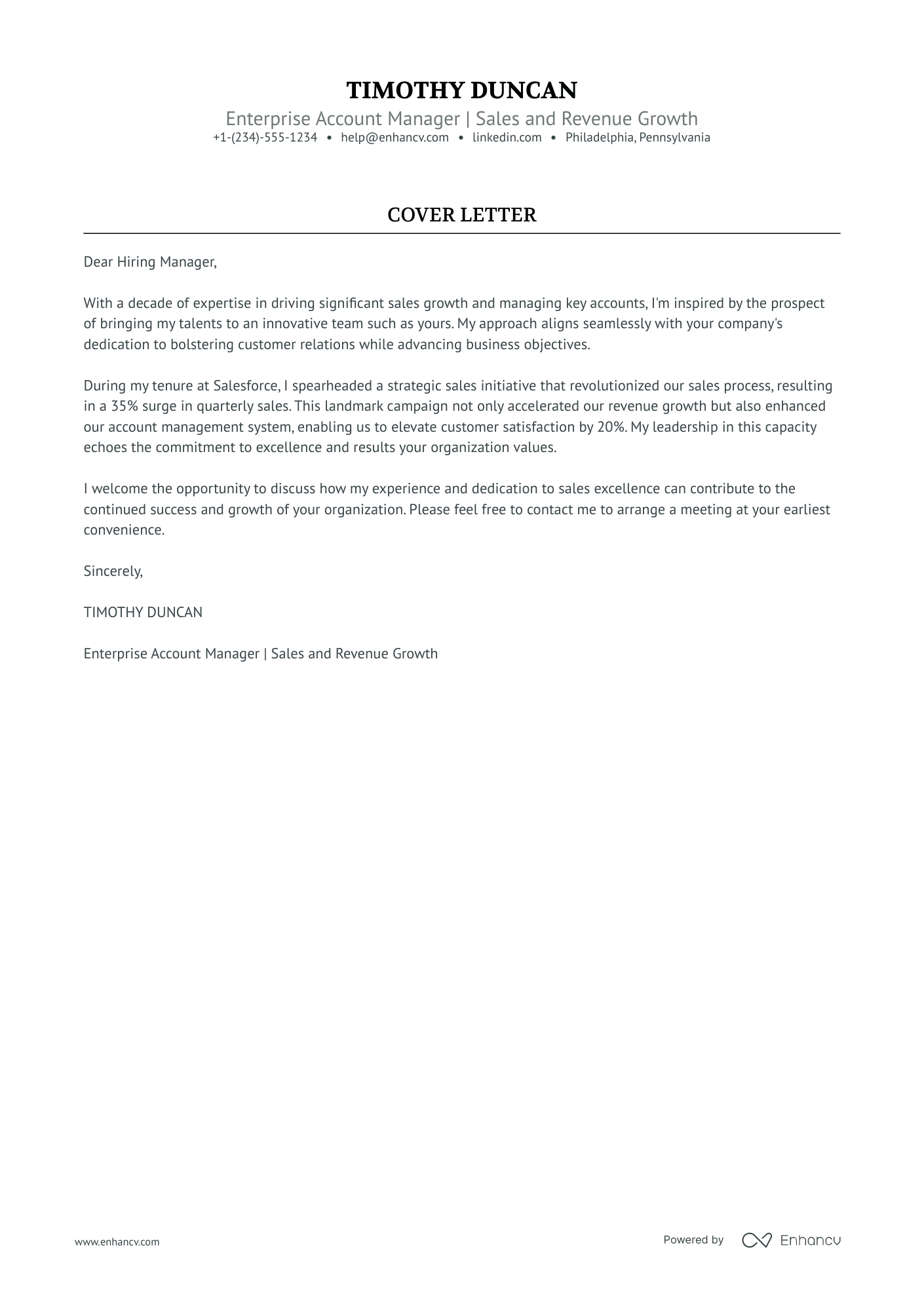 A resume example of a Enterprise Account Manager