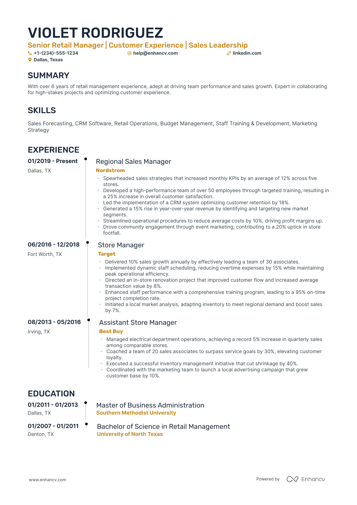 A resume example of a Timeline