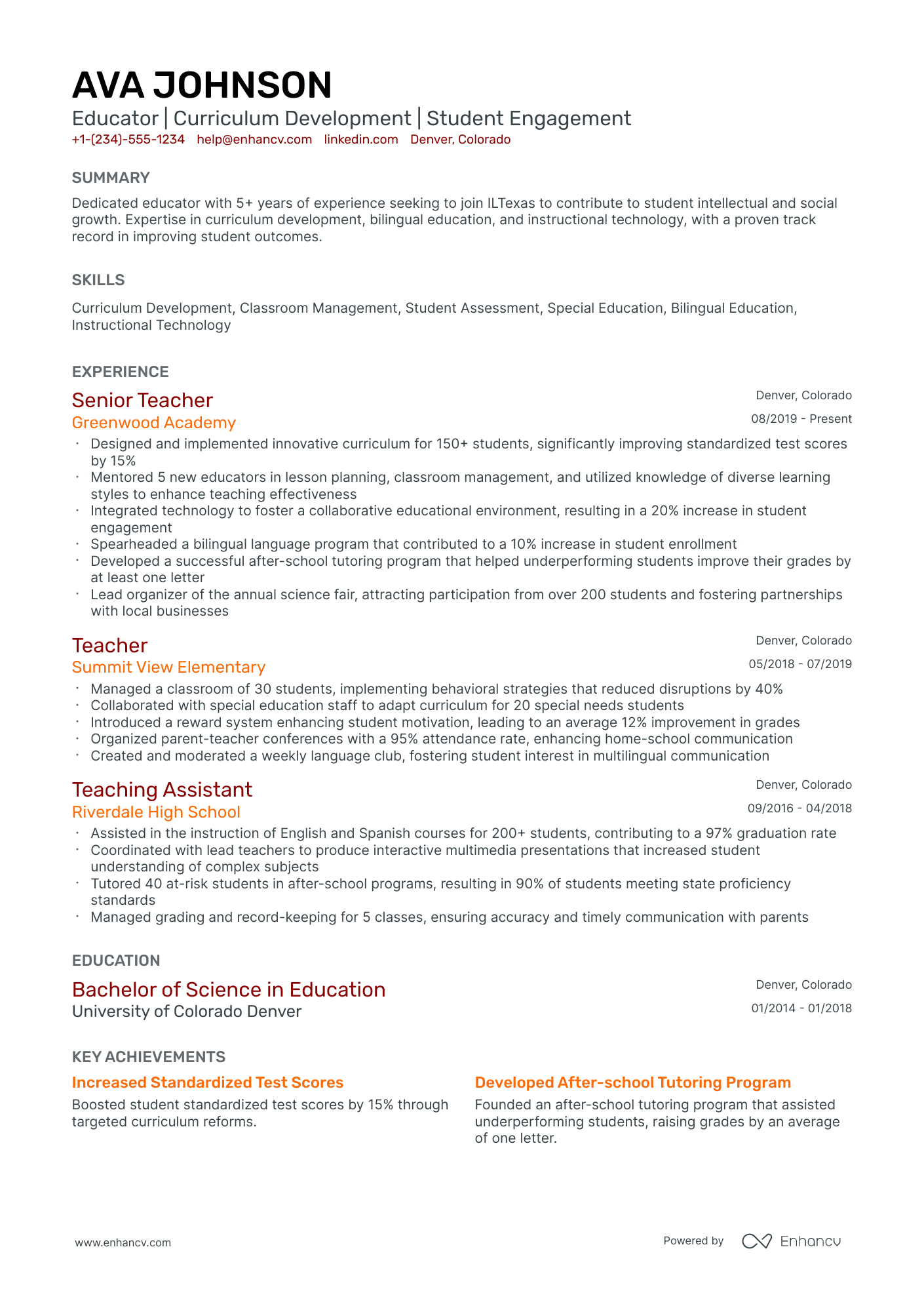 A resume example of a Classic