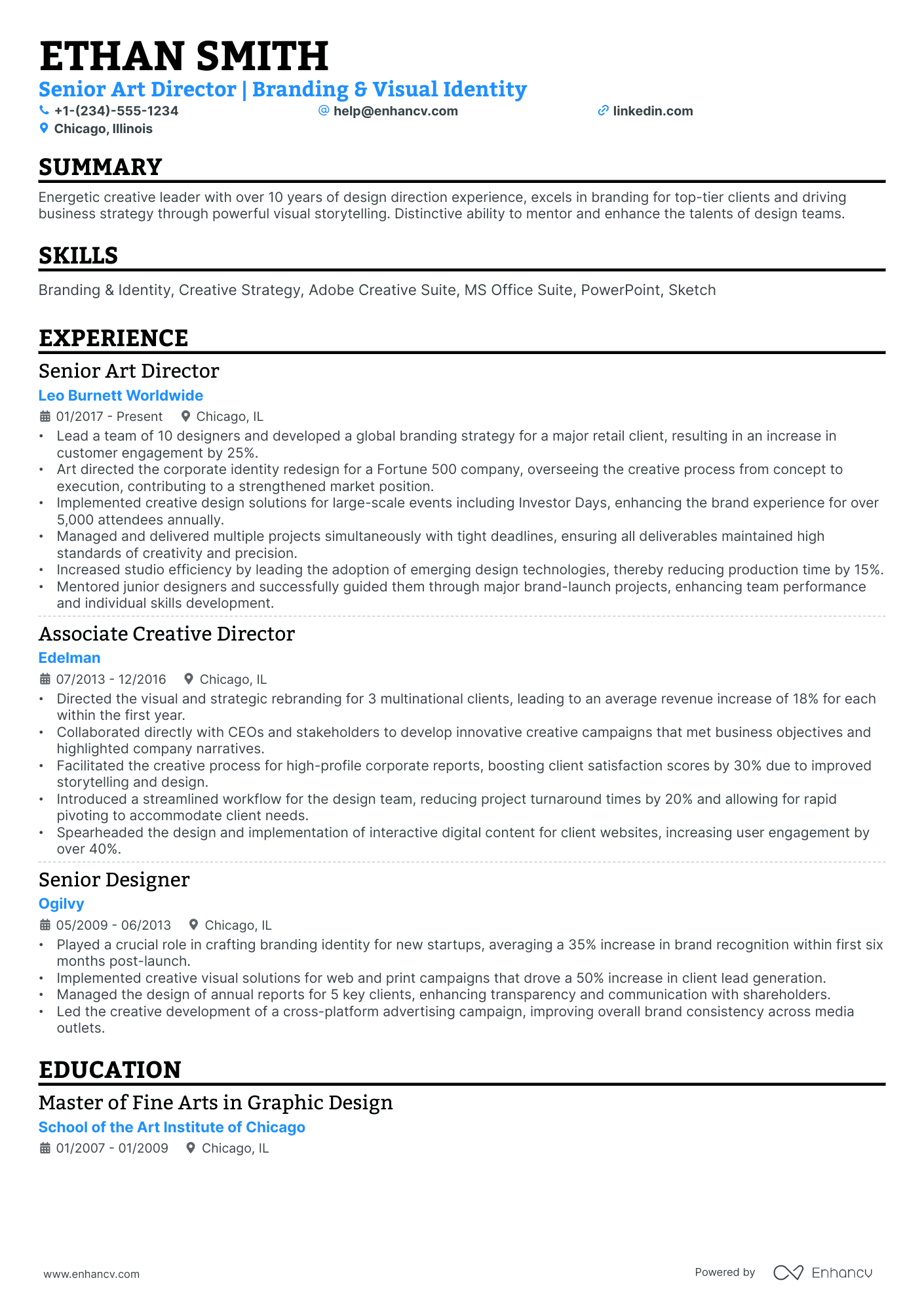 A resume example of a Single Column