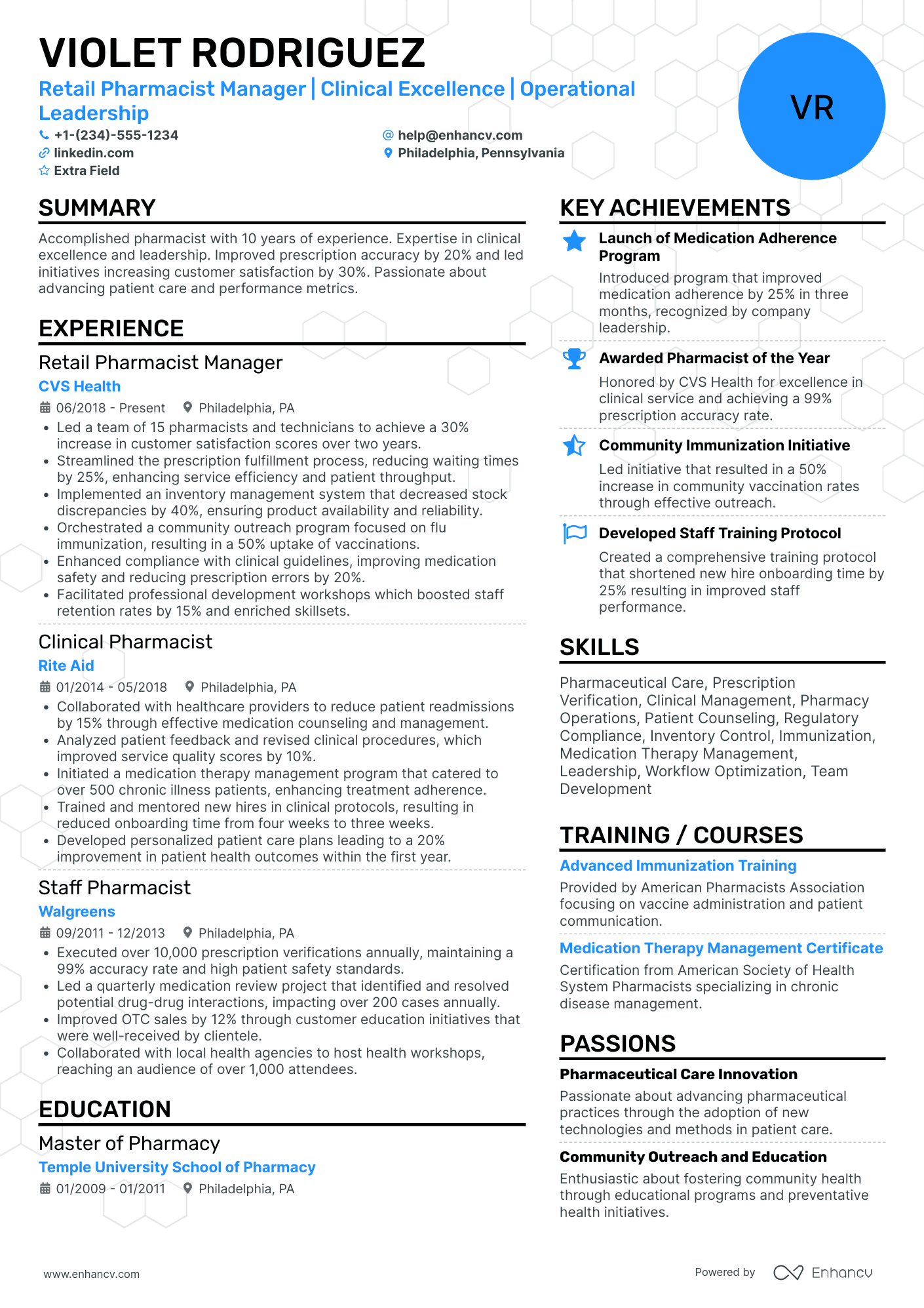 A resume example of a Retail Pharmacist Manager