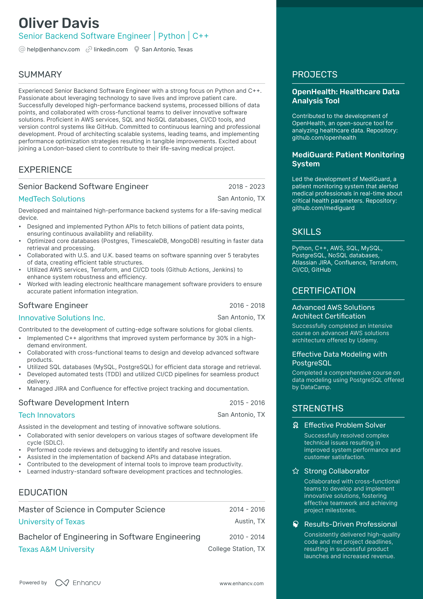A resume example of a Elegant