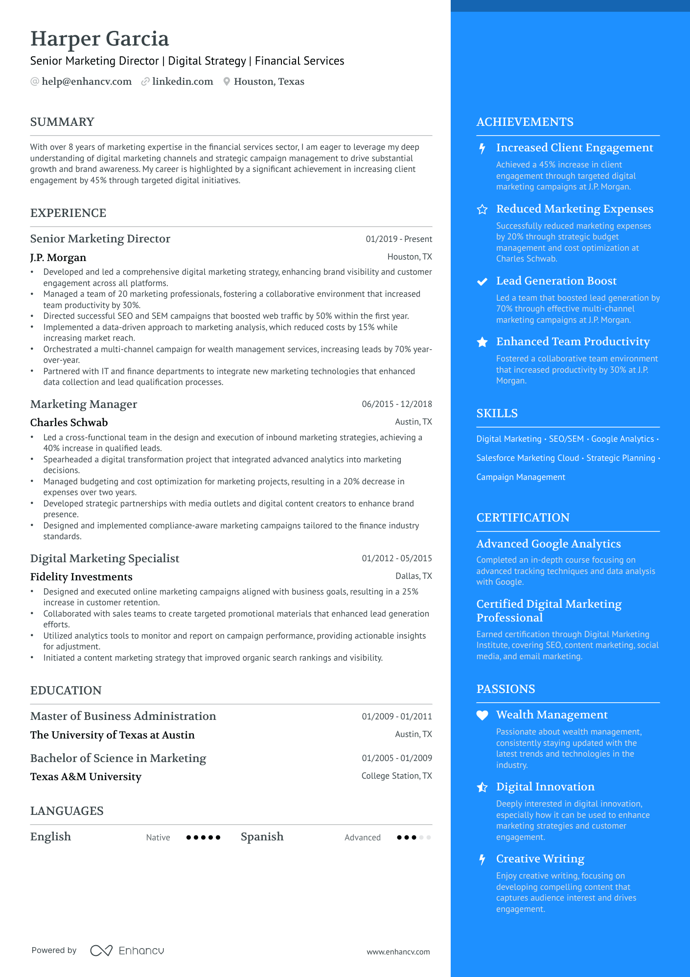 A resume example of a Marketing Director