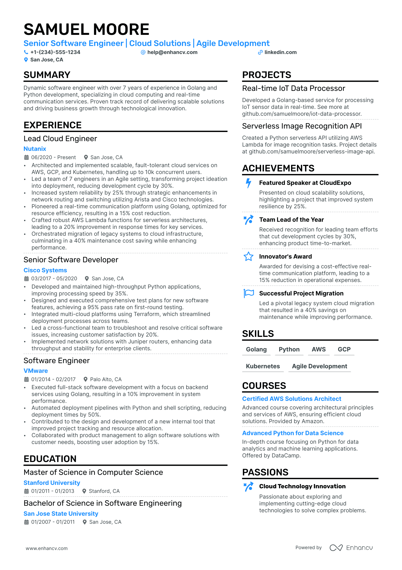 A resume example of a Golang Developer