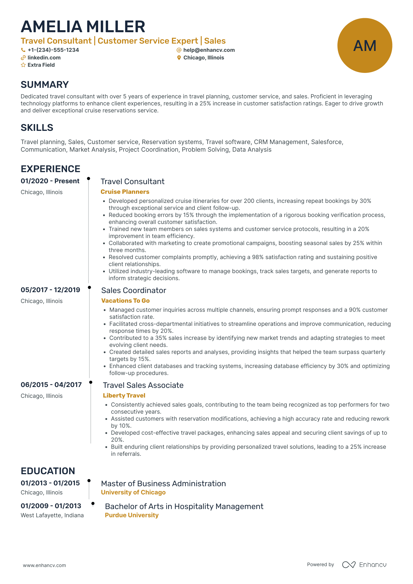 A resume example of a Freelance Travel Consultant