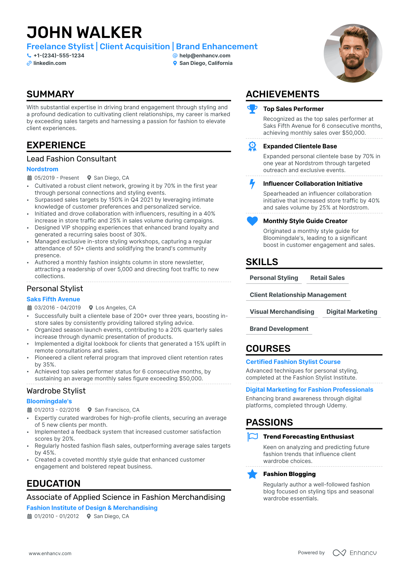 A resume example of a Freelance Stylist