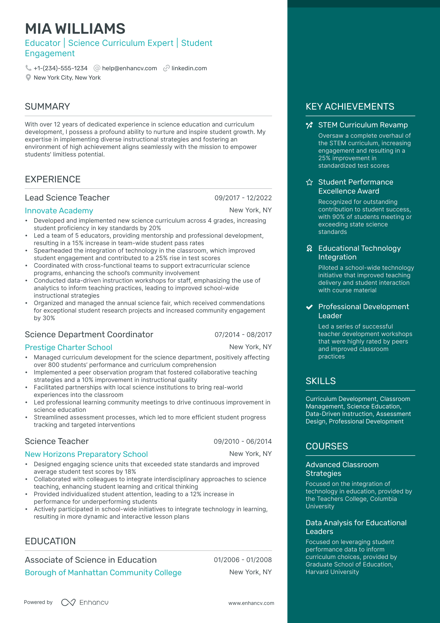 A resume example of a Elegant