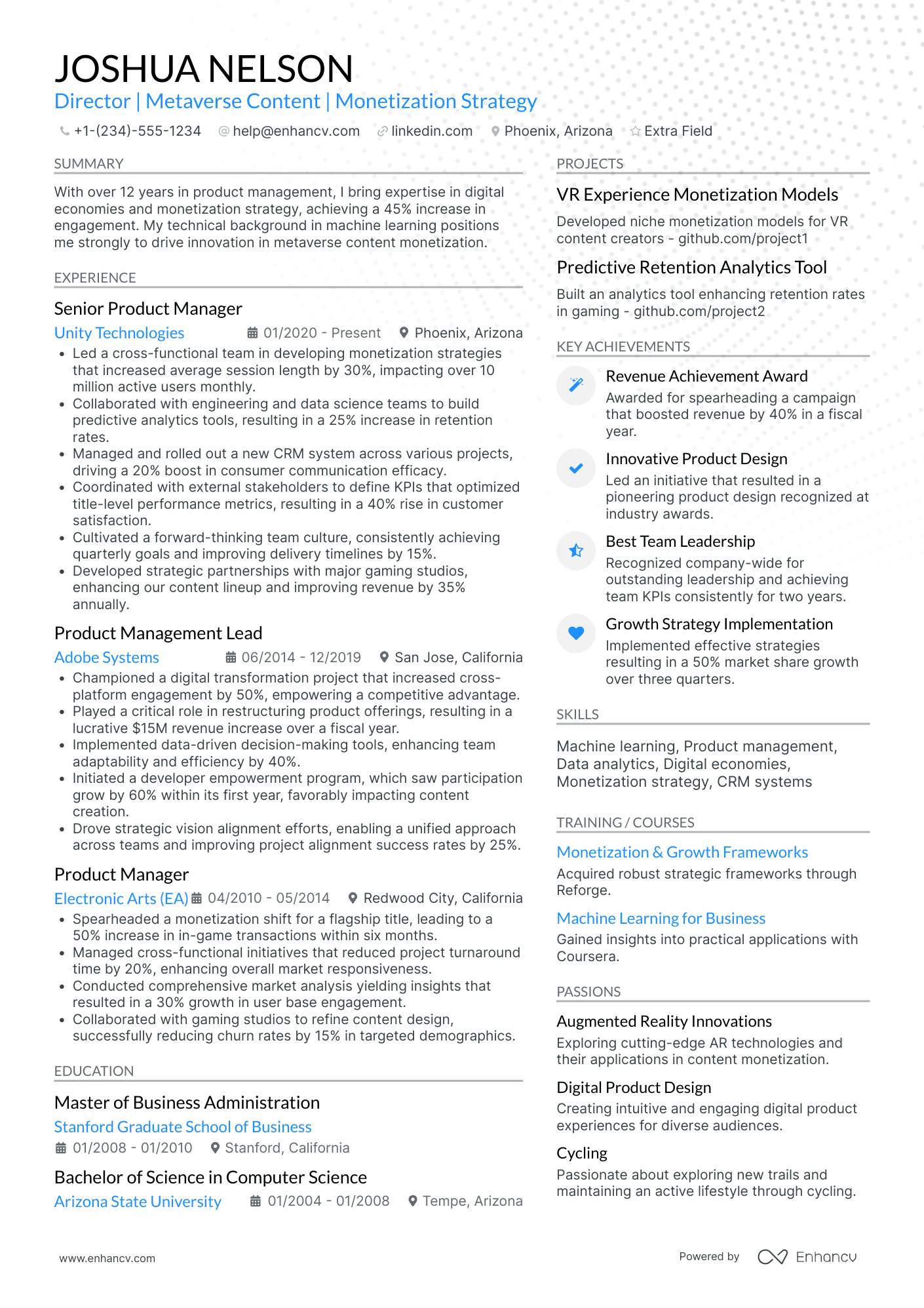 A resume example of a Facebook Content Creator