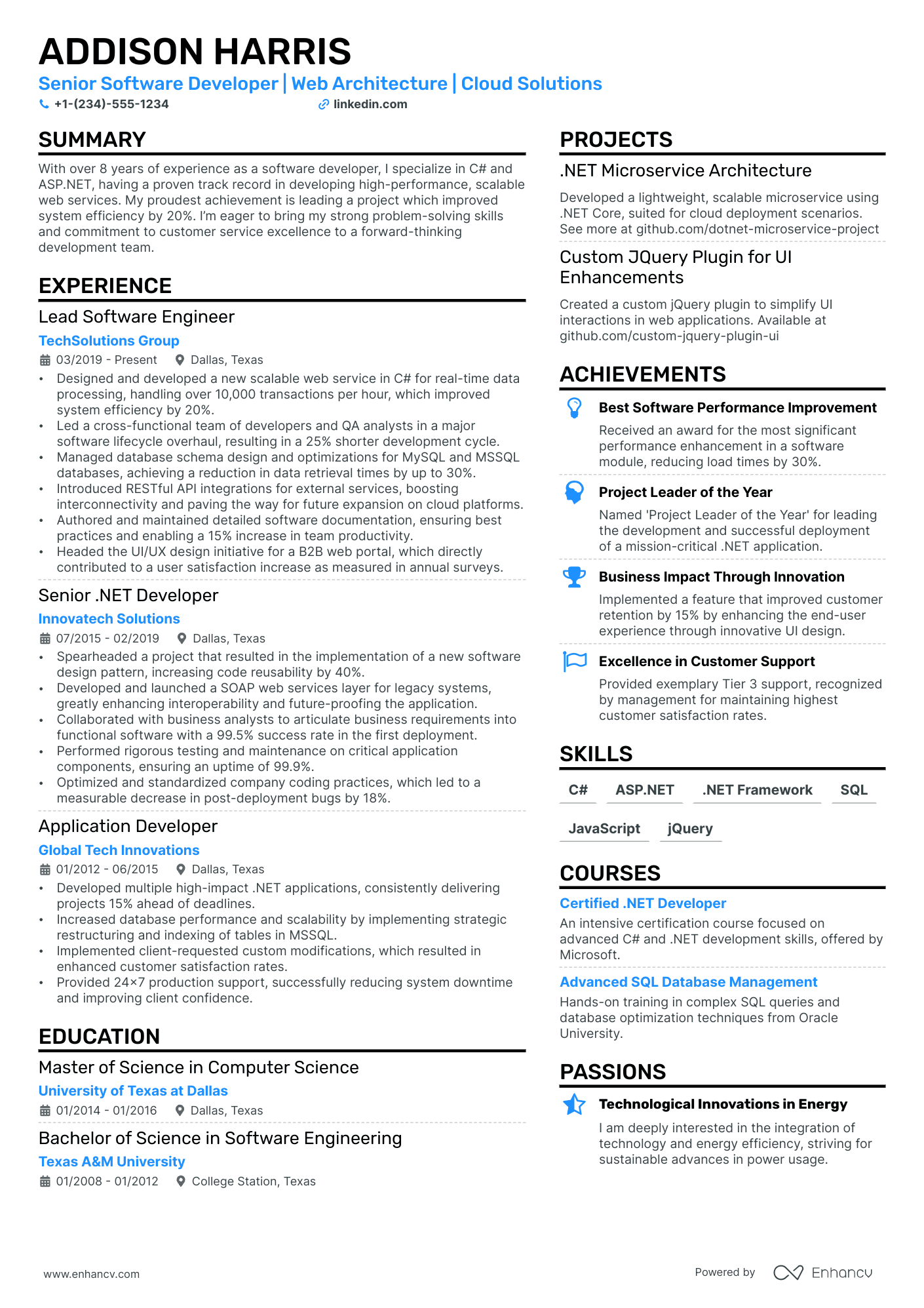 A resume example of a Junior Web Developer