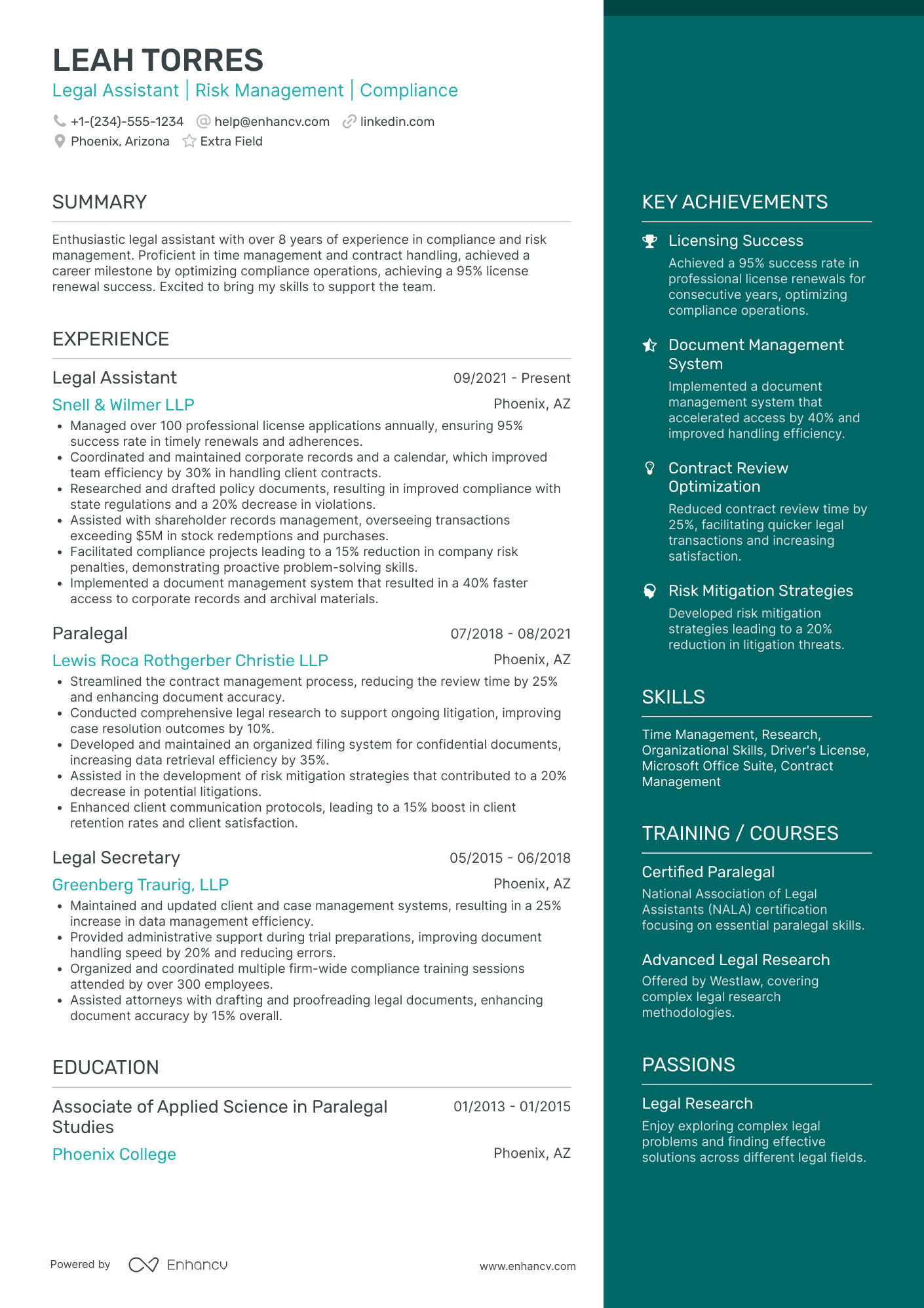 A resume example of a Mid Level Legal Assistant