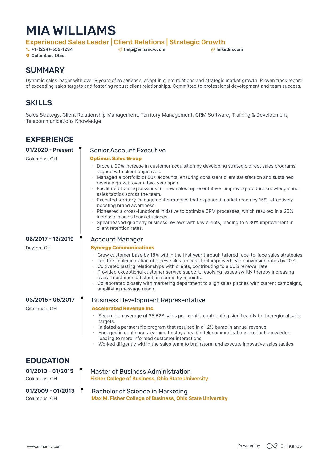 A resume example of a Timeline